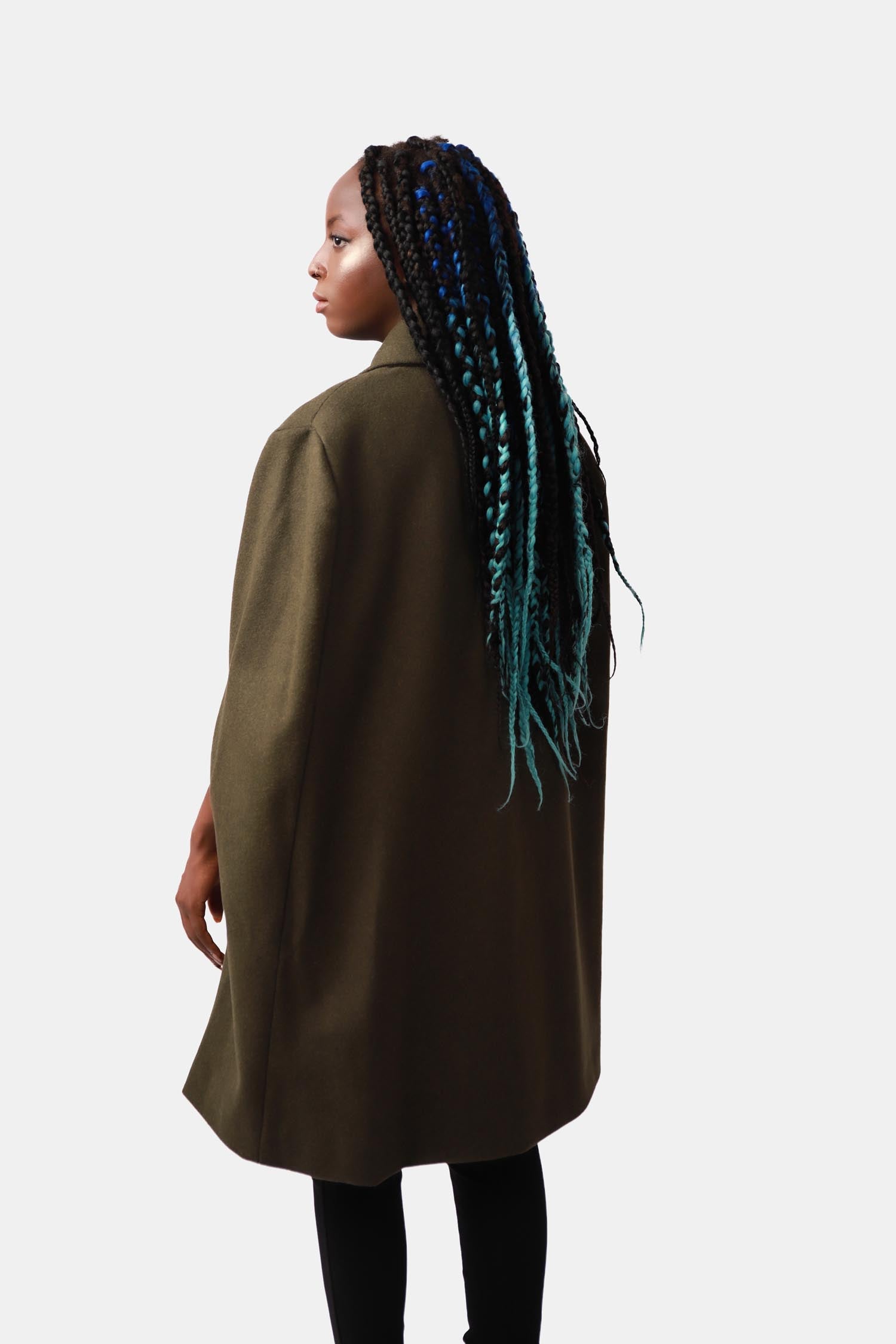 Ashwood Khaki Green Wool Cape Coat For Women