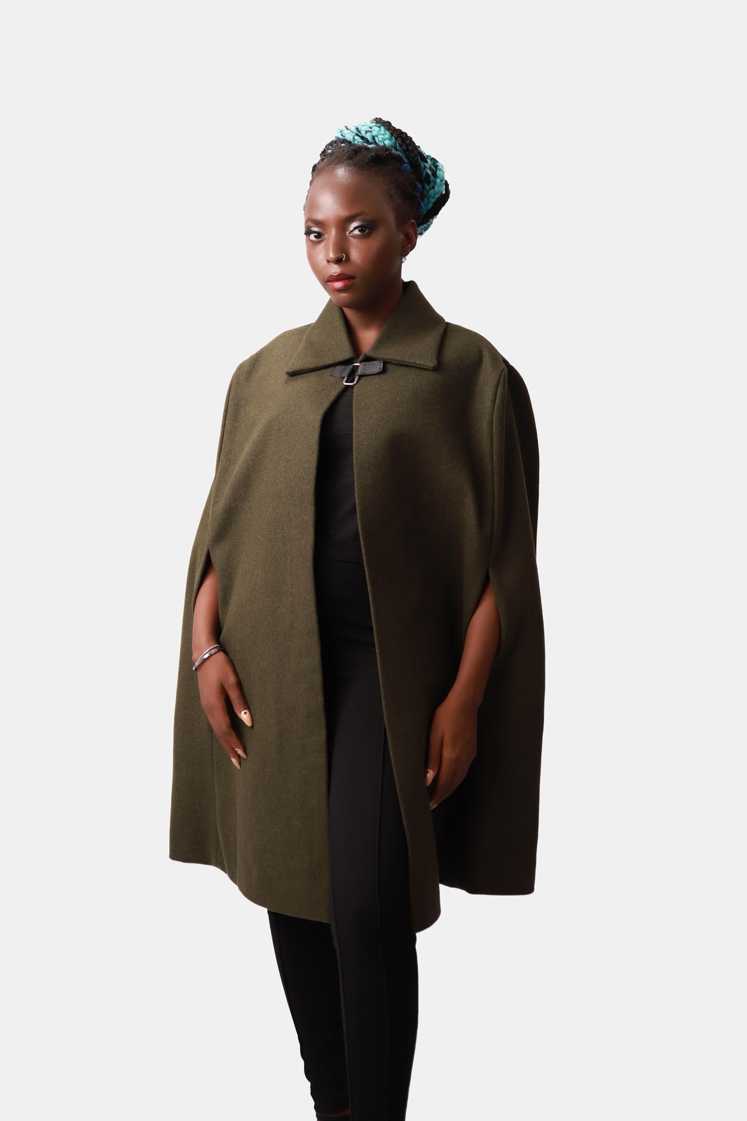 Ashwood Khaki Green Wool Cape Coat For Women
