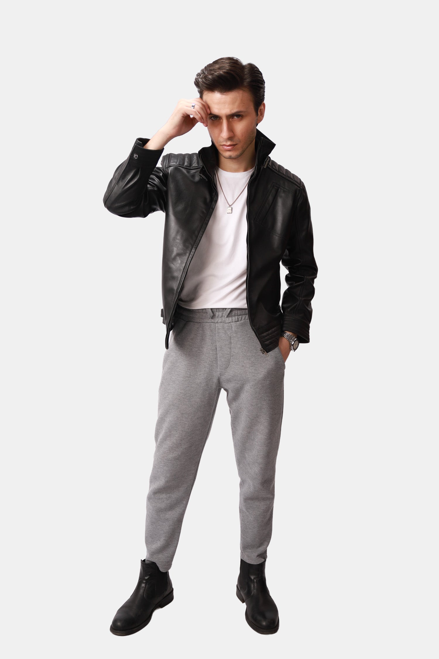 Black Biker-Style Leather Jacket