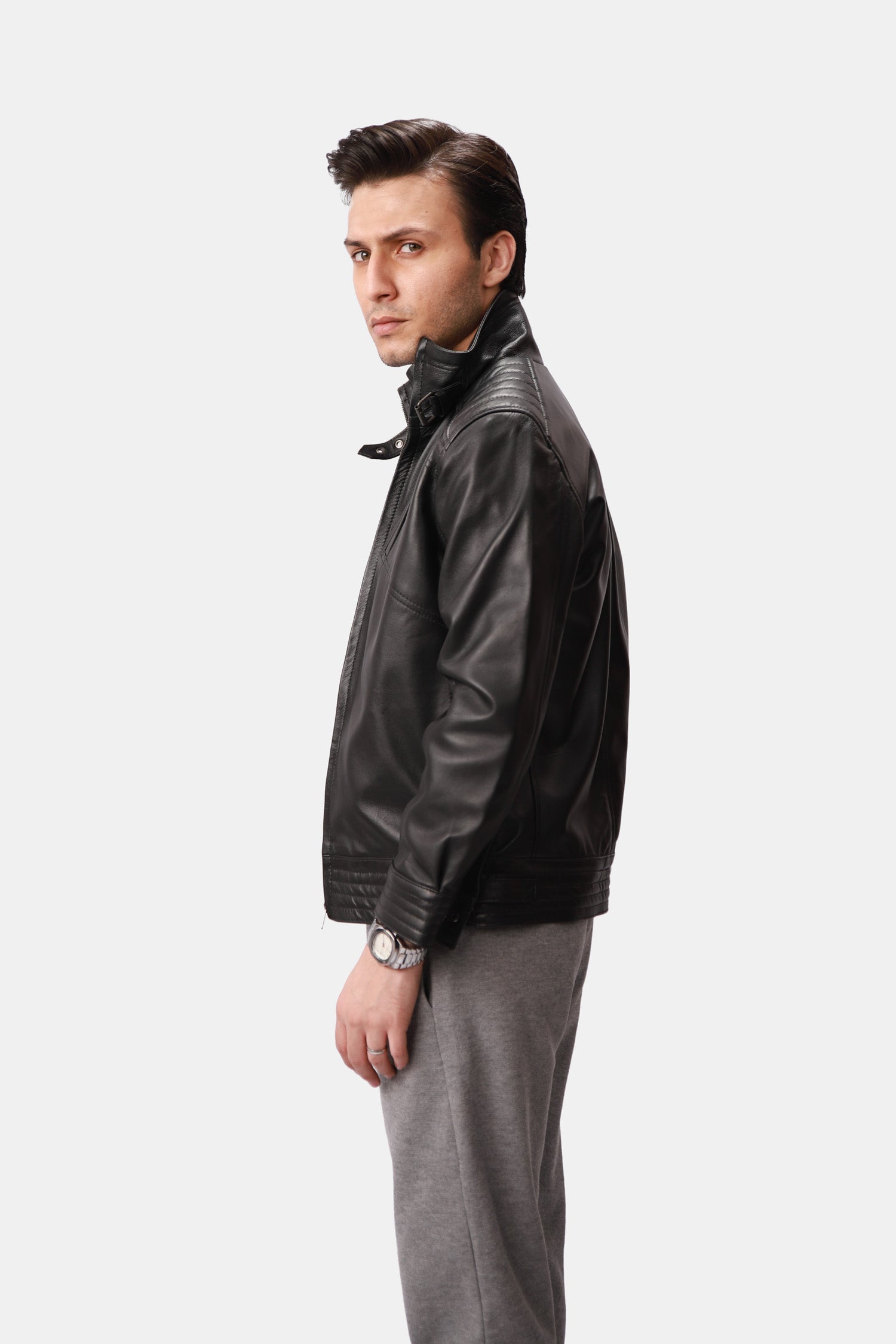 Black Biker-Style Leather Jacket
