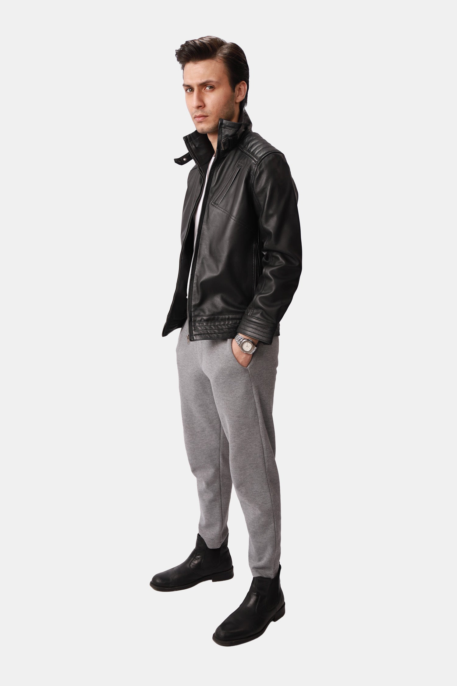 Black Biker-Style Leather Jacket