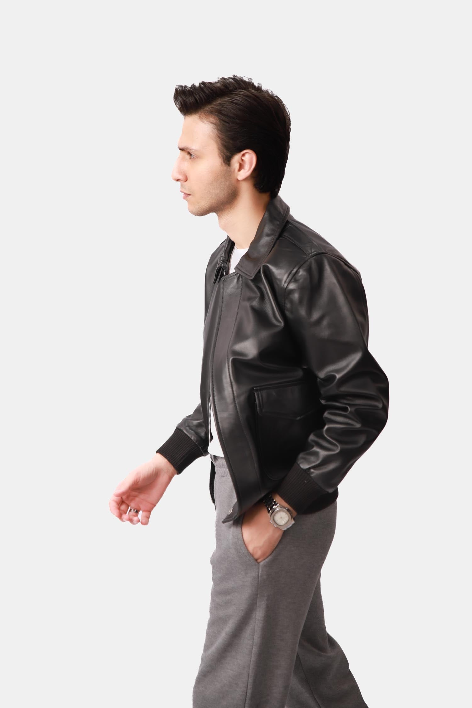 Black Leather Bomber Jacket