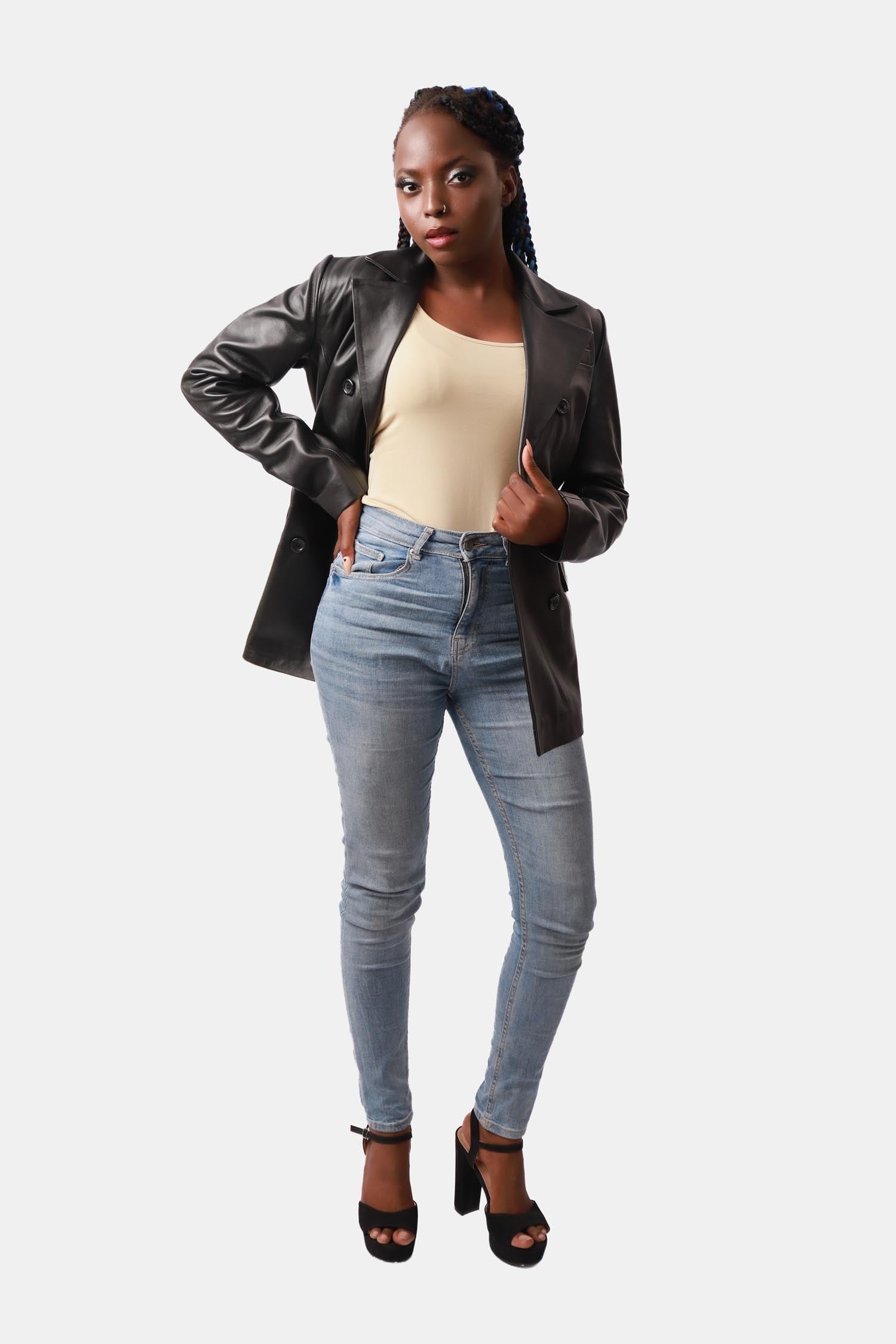 Blissful Black Leather PeaCoat