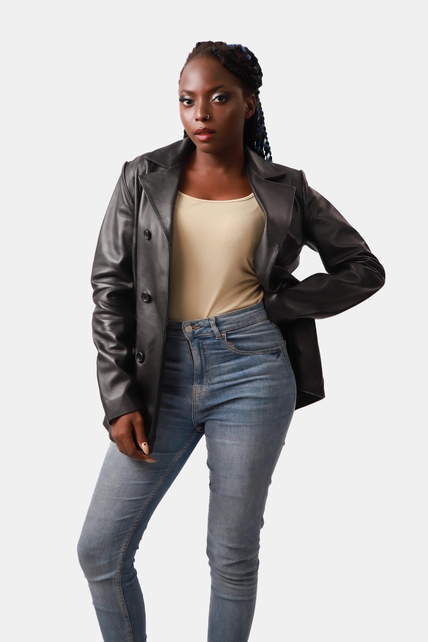 Blissful Black Leather PeaCoat