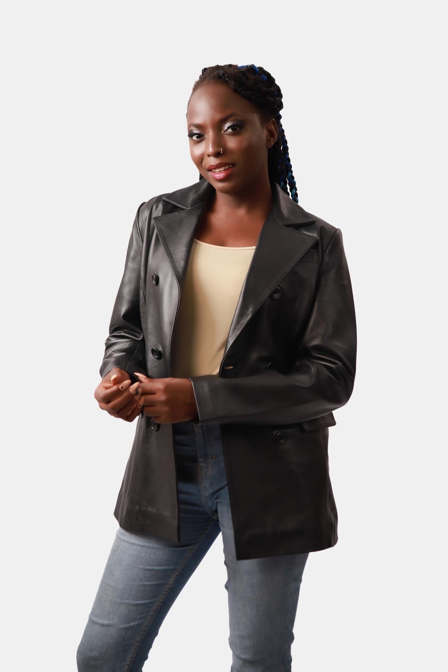 Blissful Black Leather PeaCoat