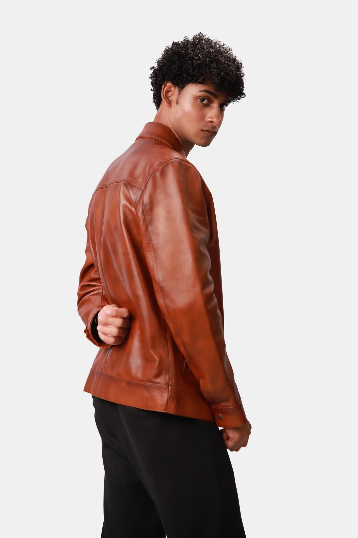 Reddish Brown Leather Biker Jacket