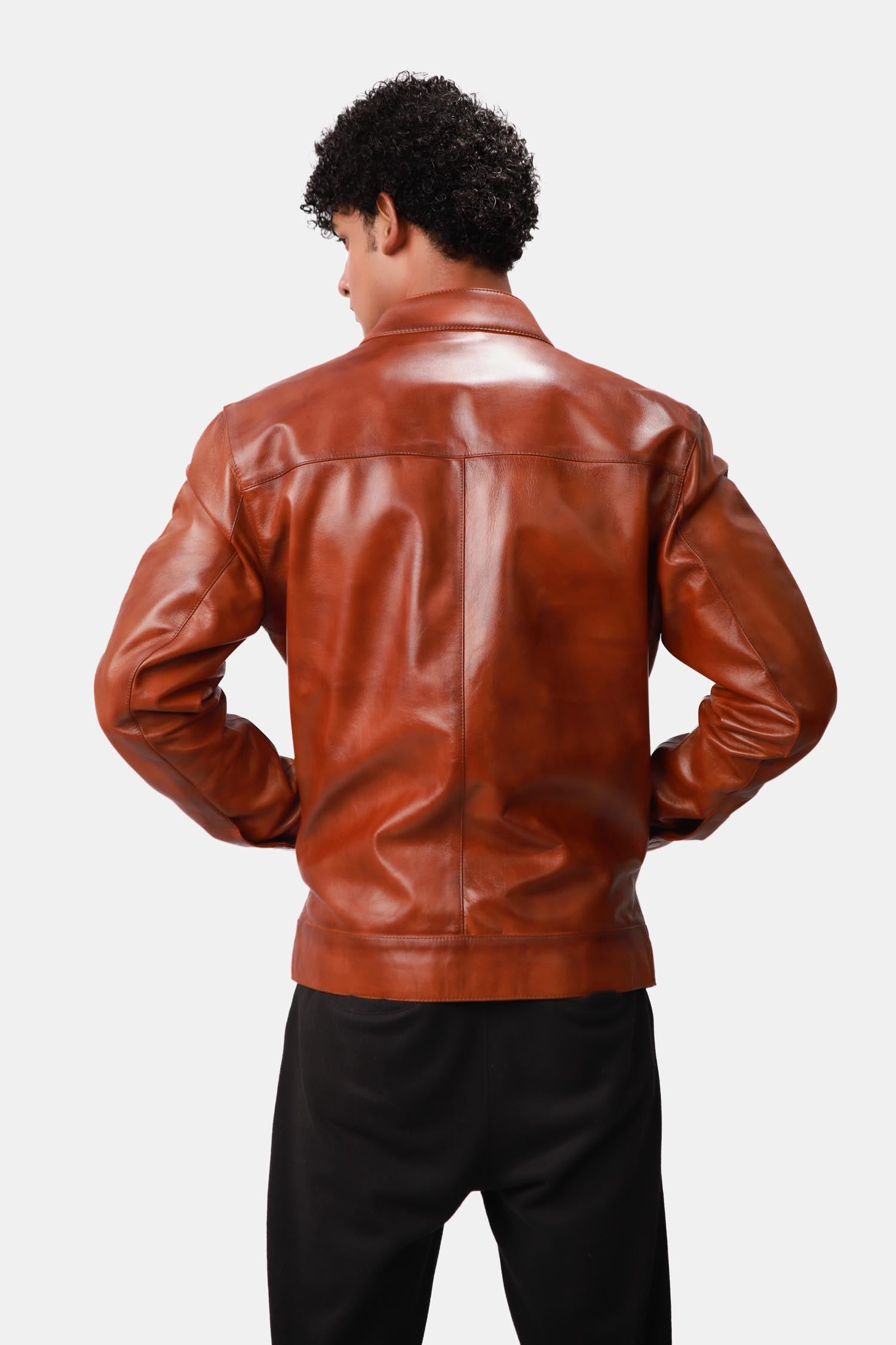 Reddish Brown Leather Biker Jacket