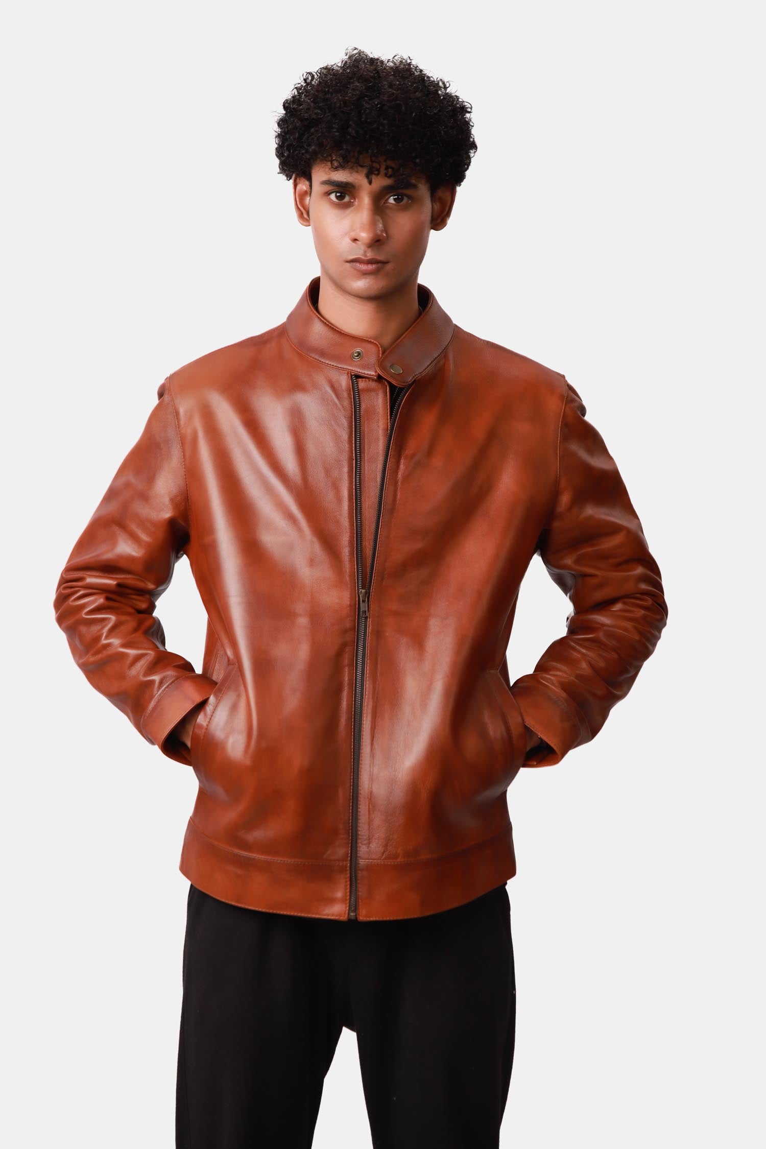Reddish Brown Leather Biker Jacket