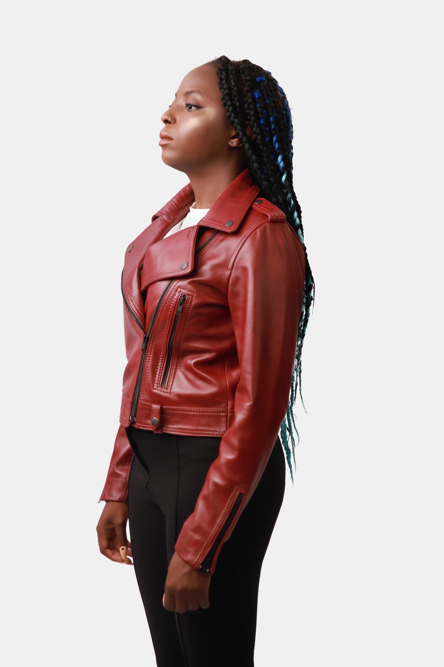 Boujee Brick Red Biker Leather Jacket For Women