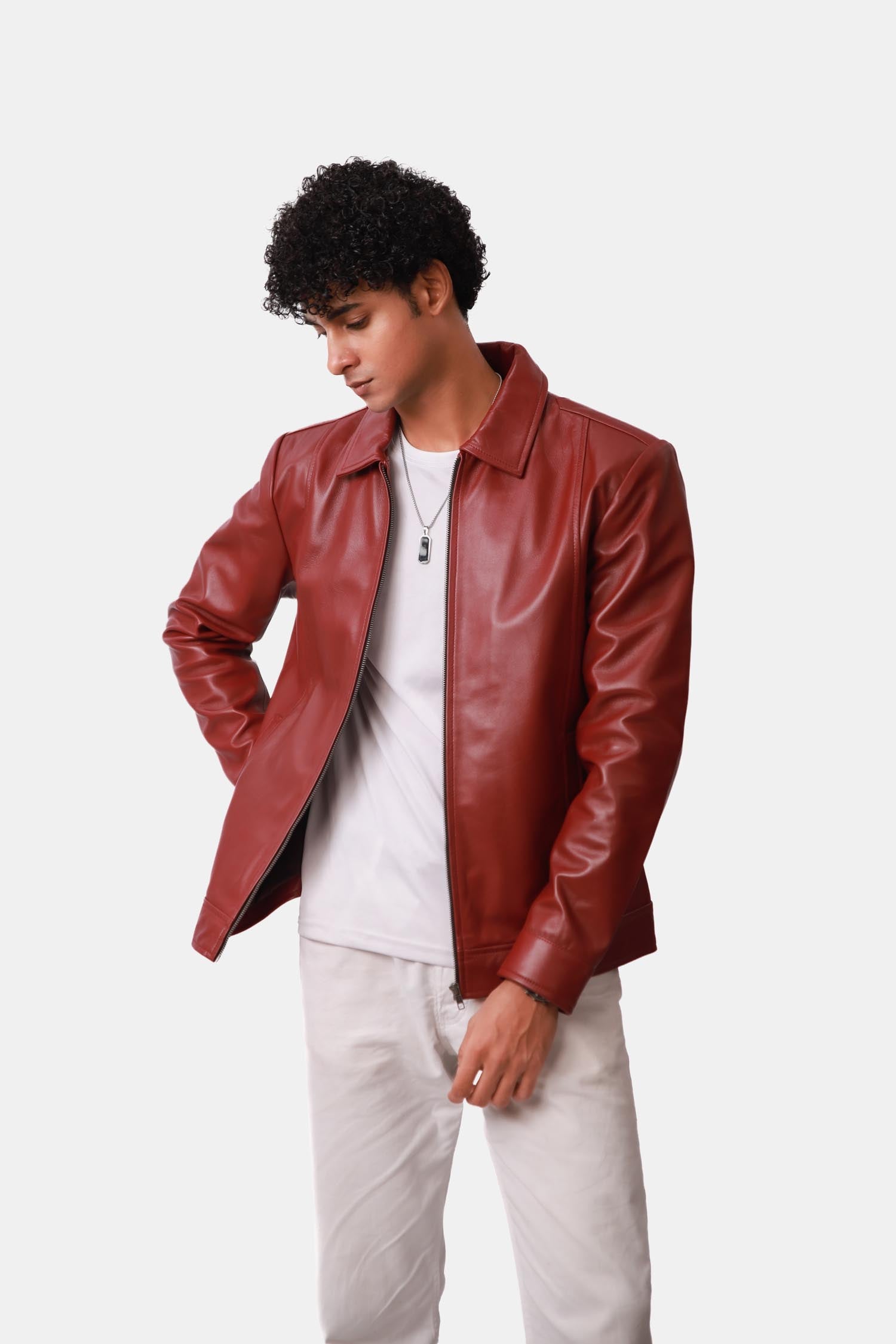 Red Biker Style Leather Jacket