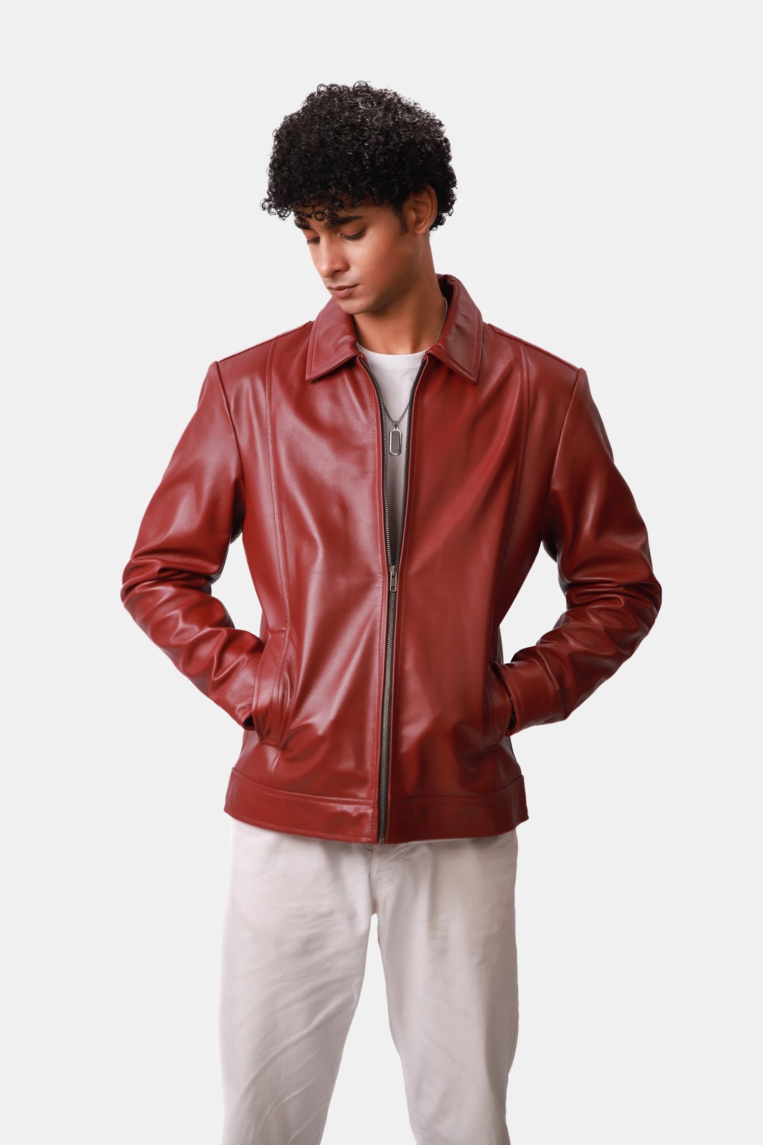 Red Biker Style Leather Jacket