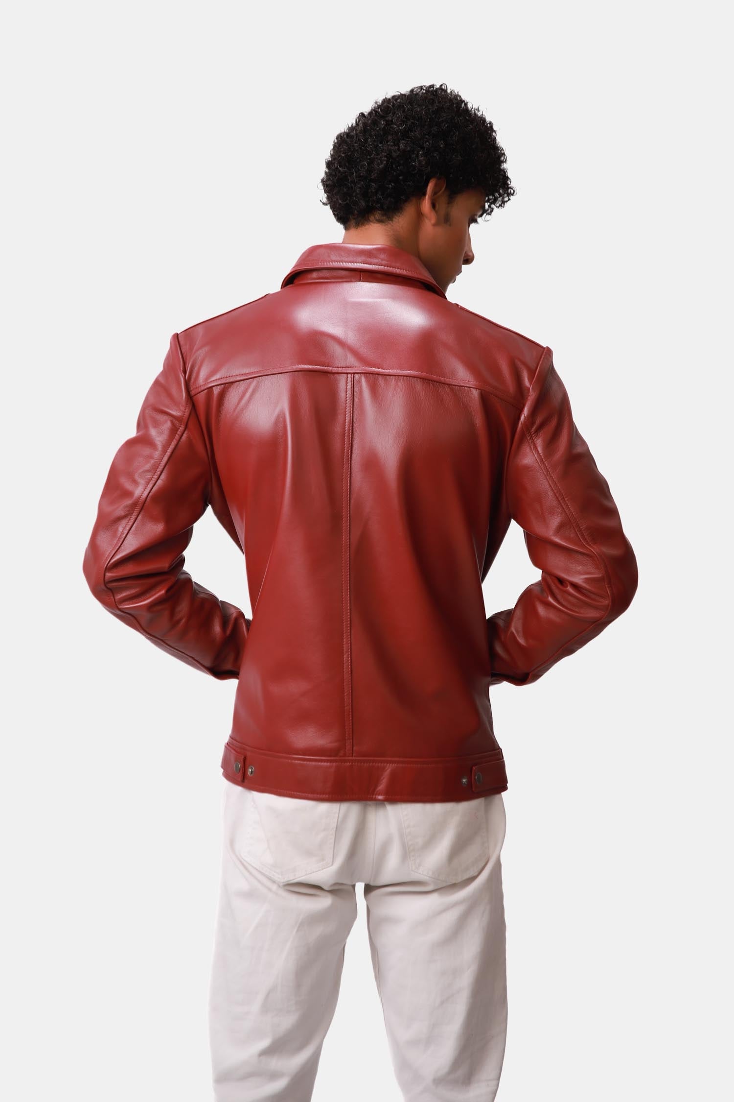 Red Biker Style Leather Jacket