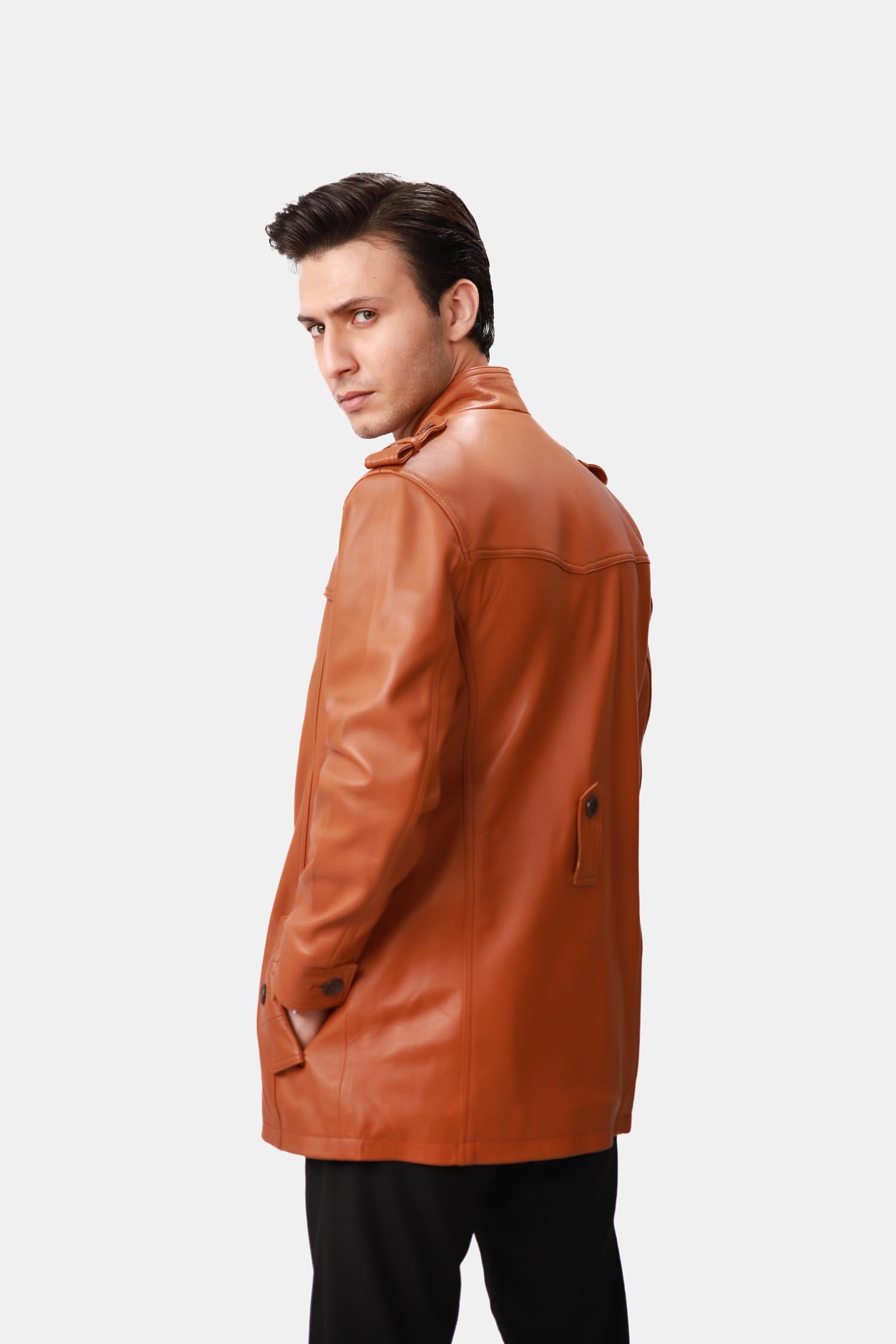 Tan Brown Leather Trench Coat