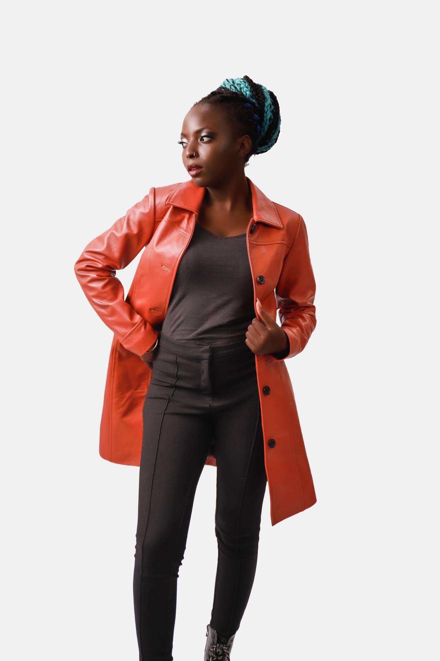 Rust Brown Leather Car Coat
