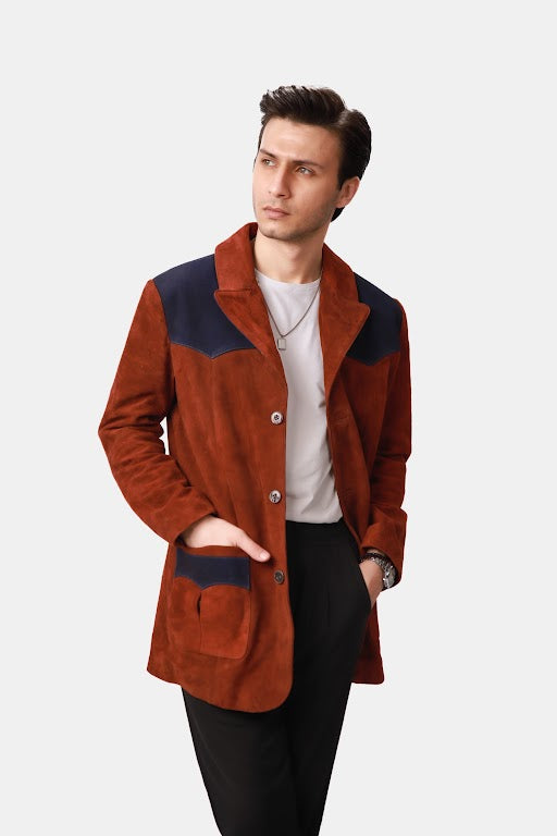 Rust Brown Suede Leather Blazer