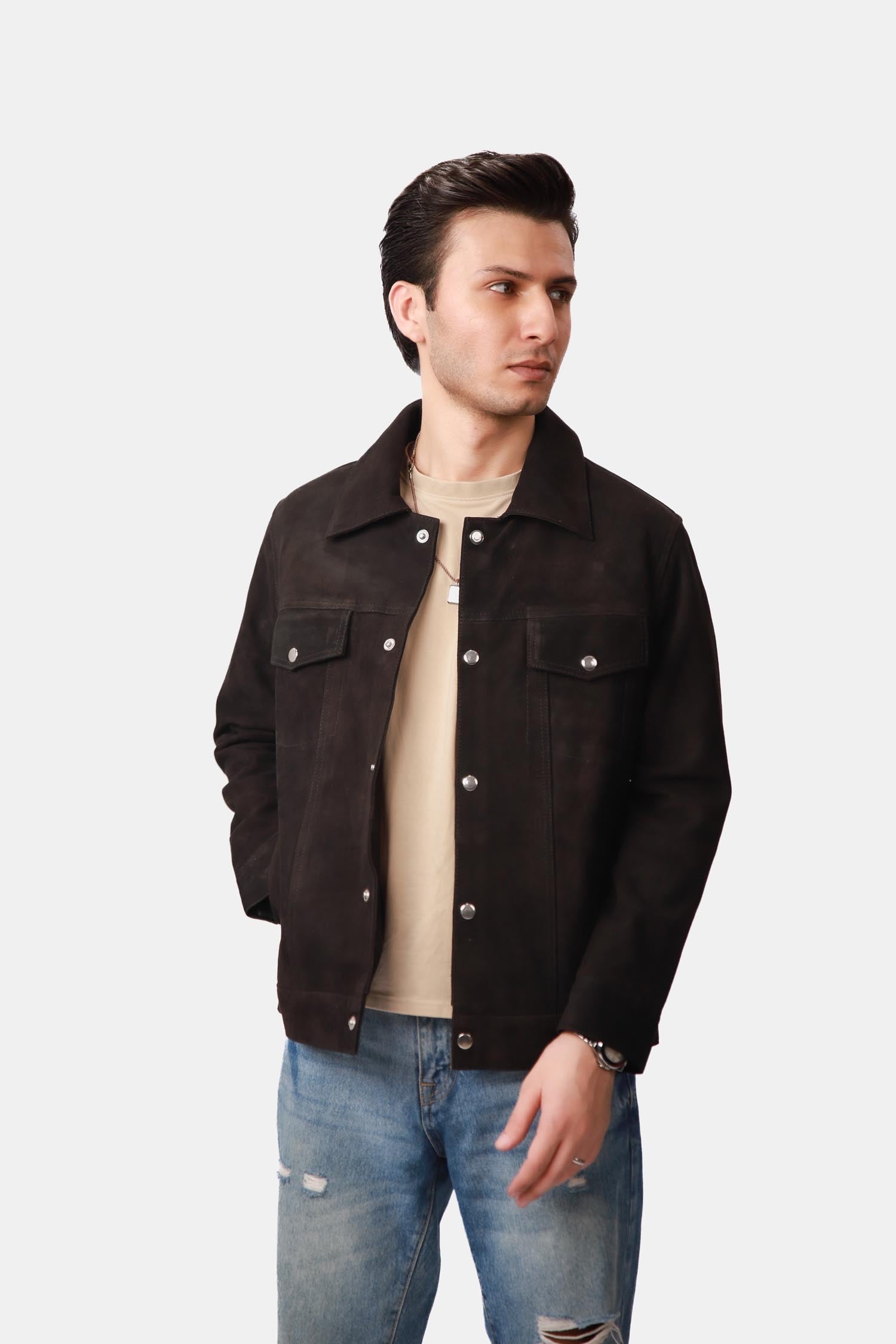 Brown Suede Leather Trucker Jacket