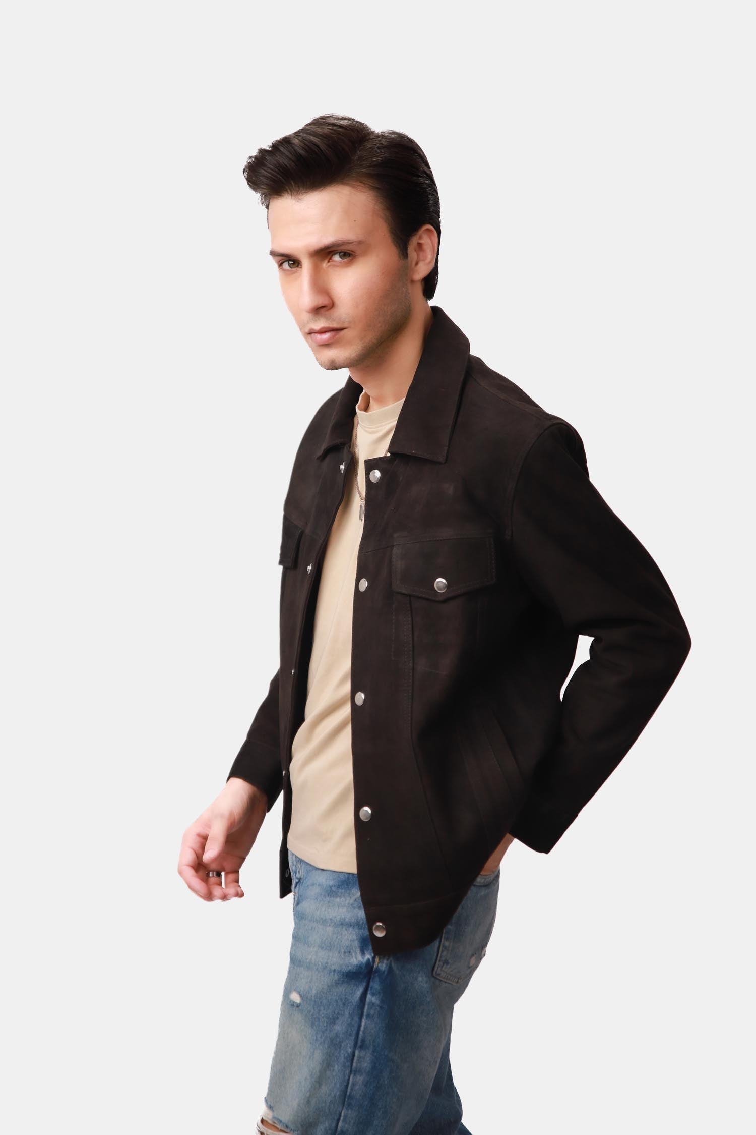 Colin Brown Suede Leather Trucker Jacket For Men