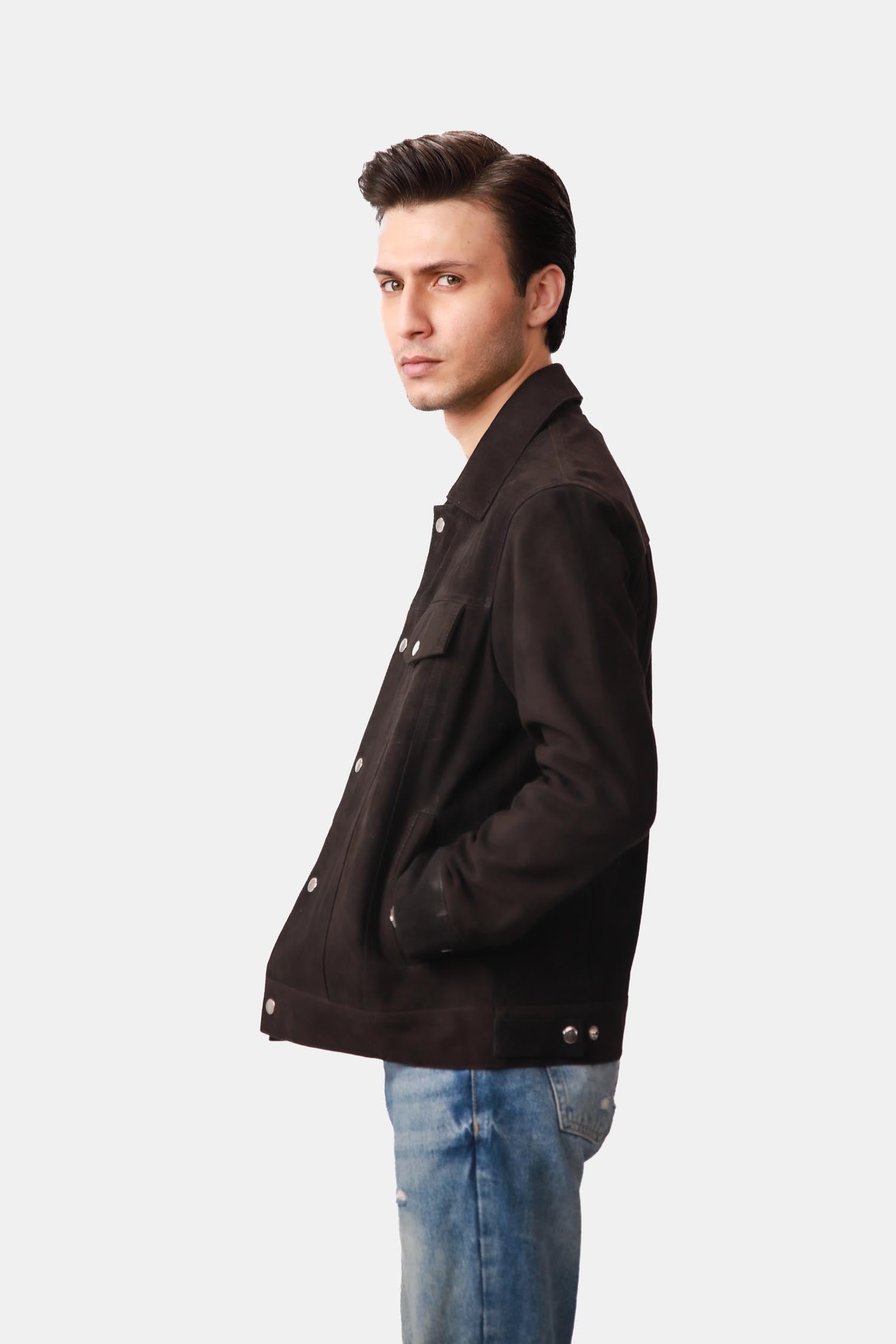 Brown Suede Leather Trucker Jacket