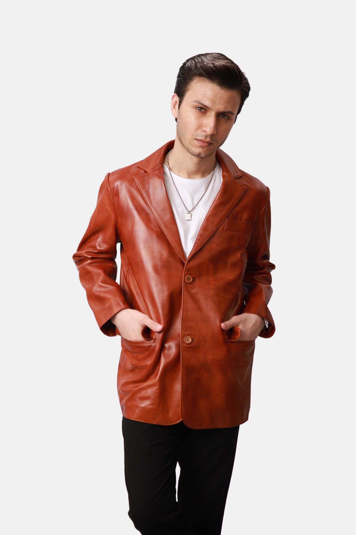 Brown Leather Blazer For Men