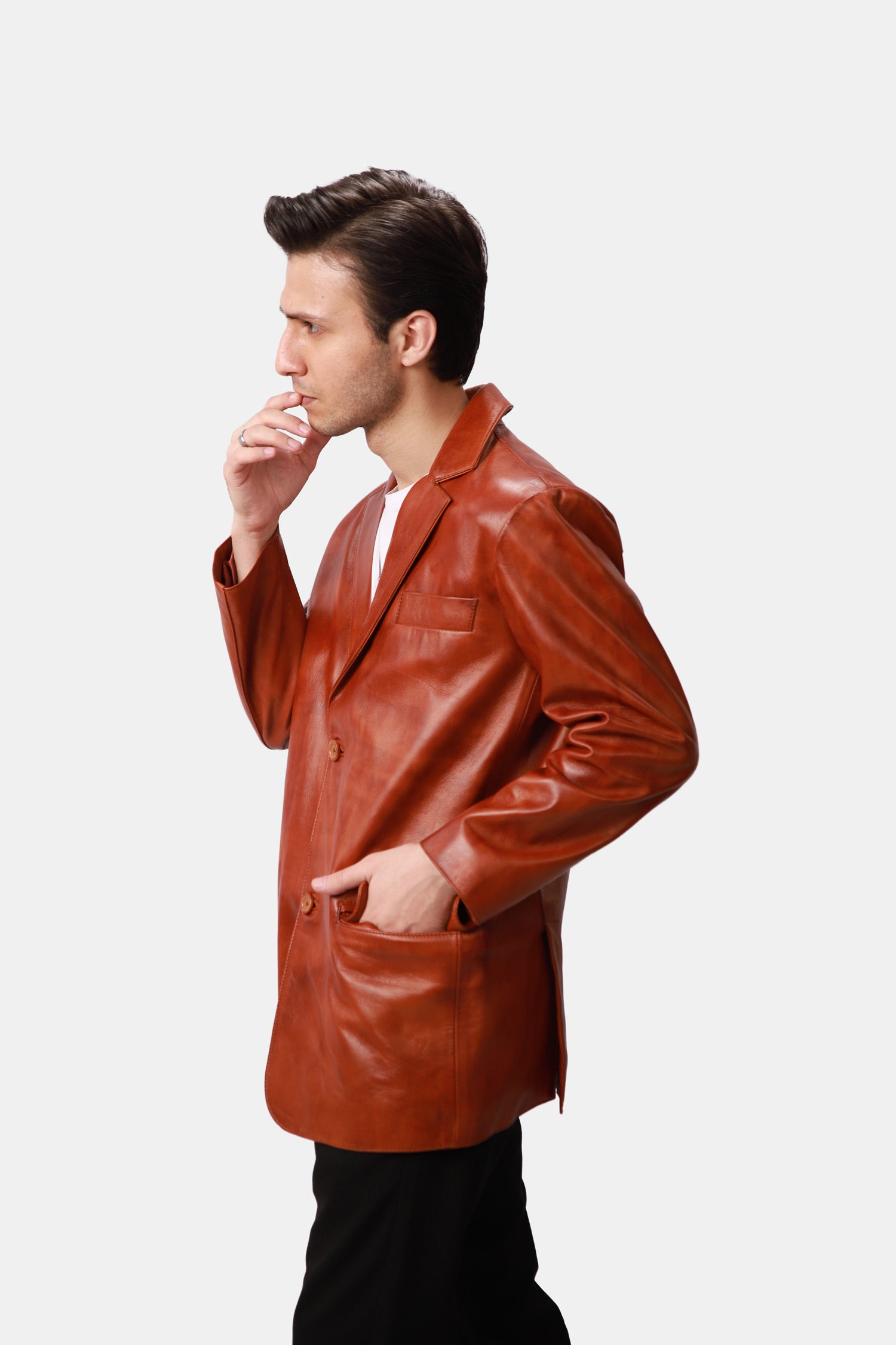 Brown Leather Blazer For Men