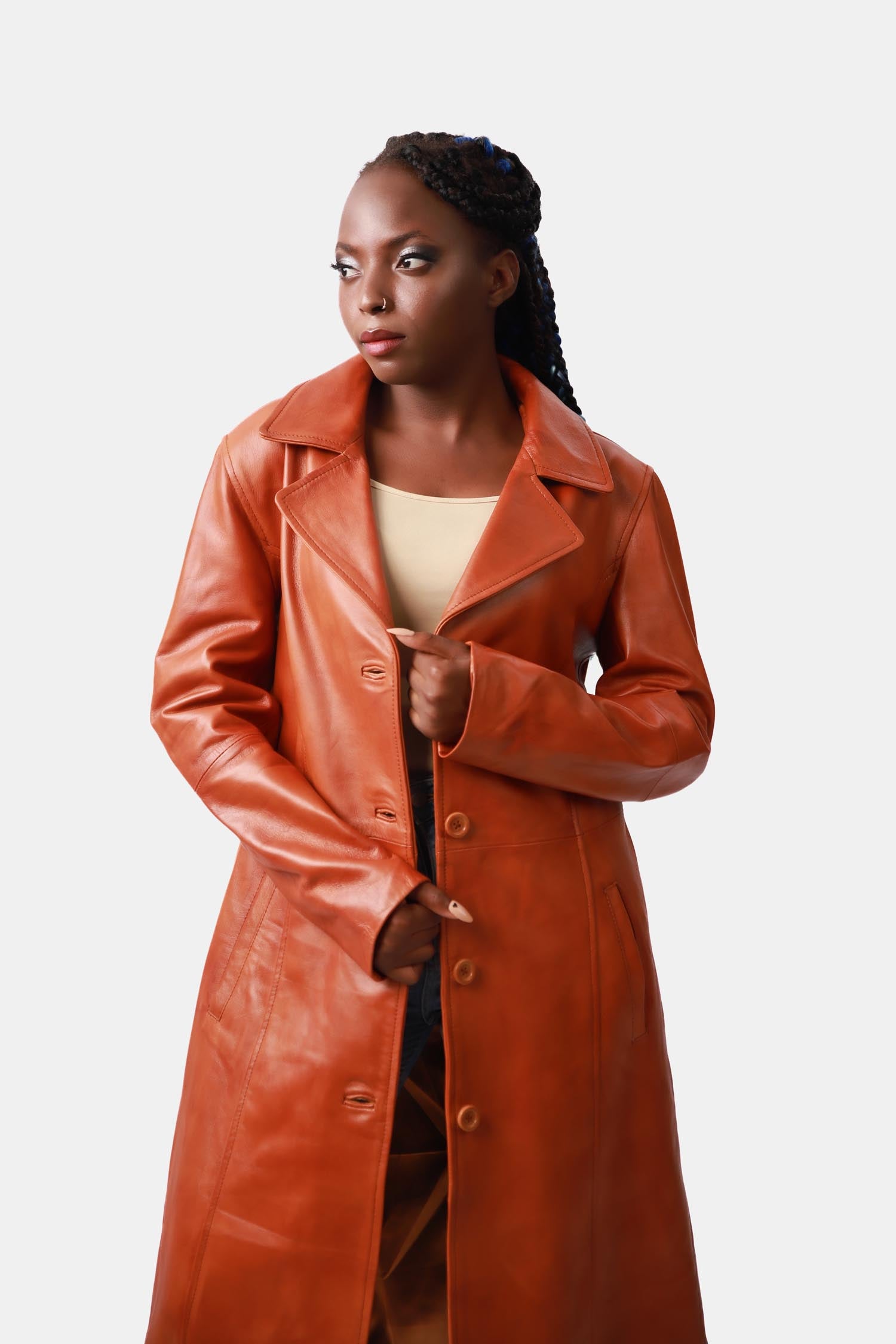 Burnt Orange Leather Overcoat