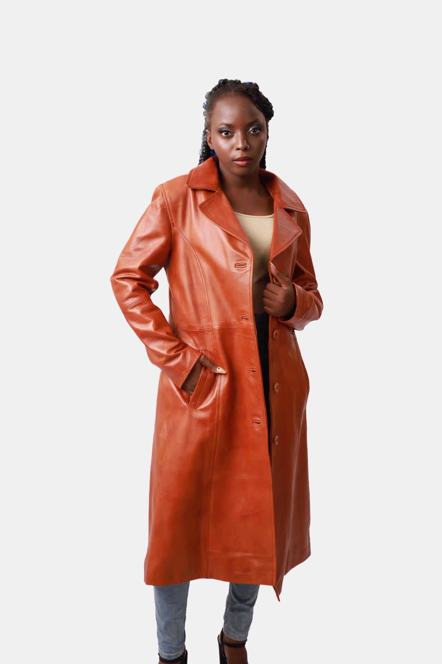 Burnt Orange Leather Overcoat