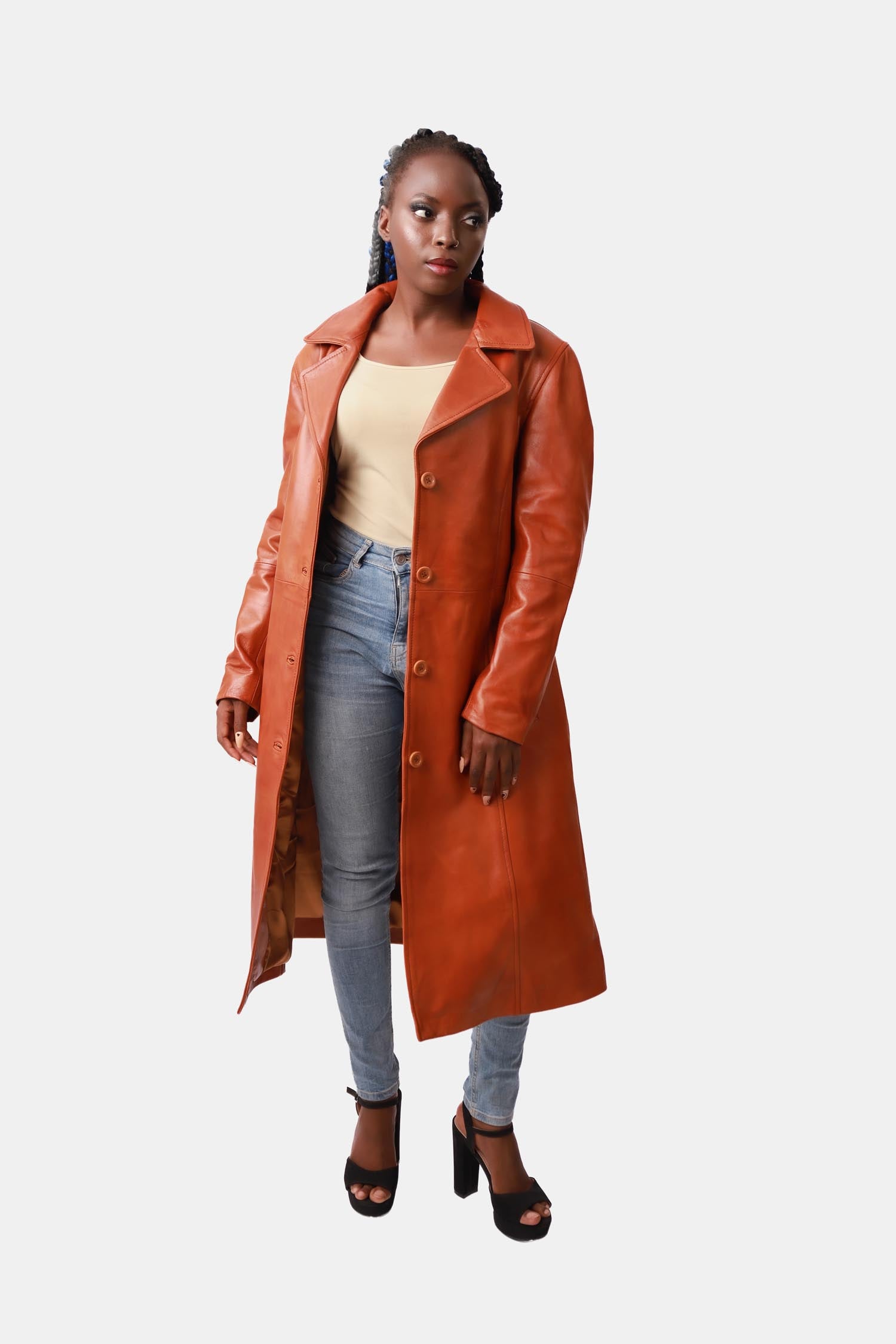Burnt Orange Leather Overcoat