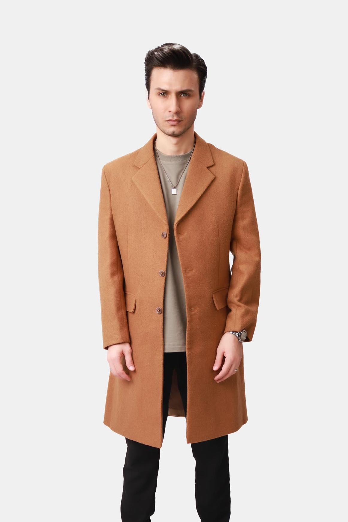 Camel Brown Single Breasted Overcoat