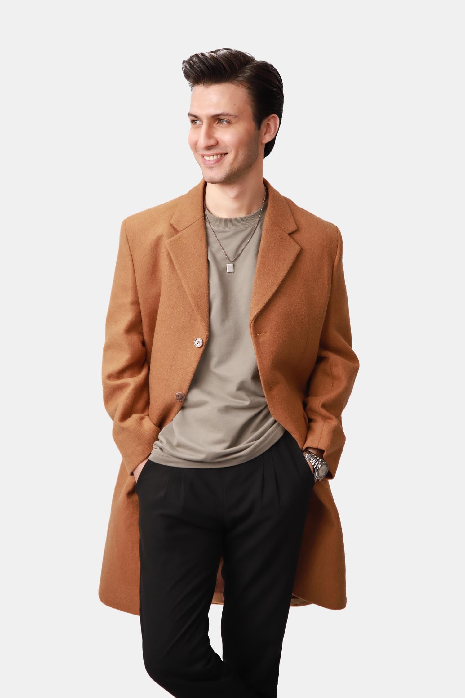 Camel Brown Single Breasted Overcoat