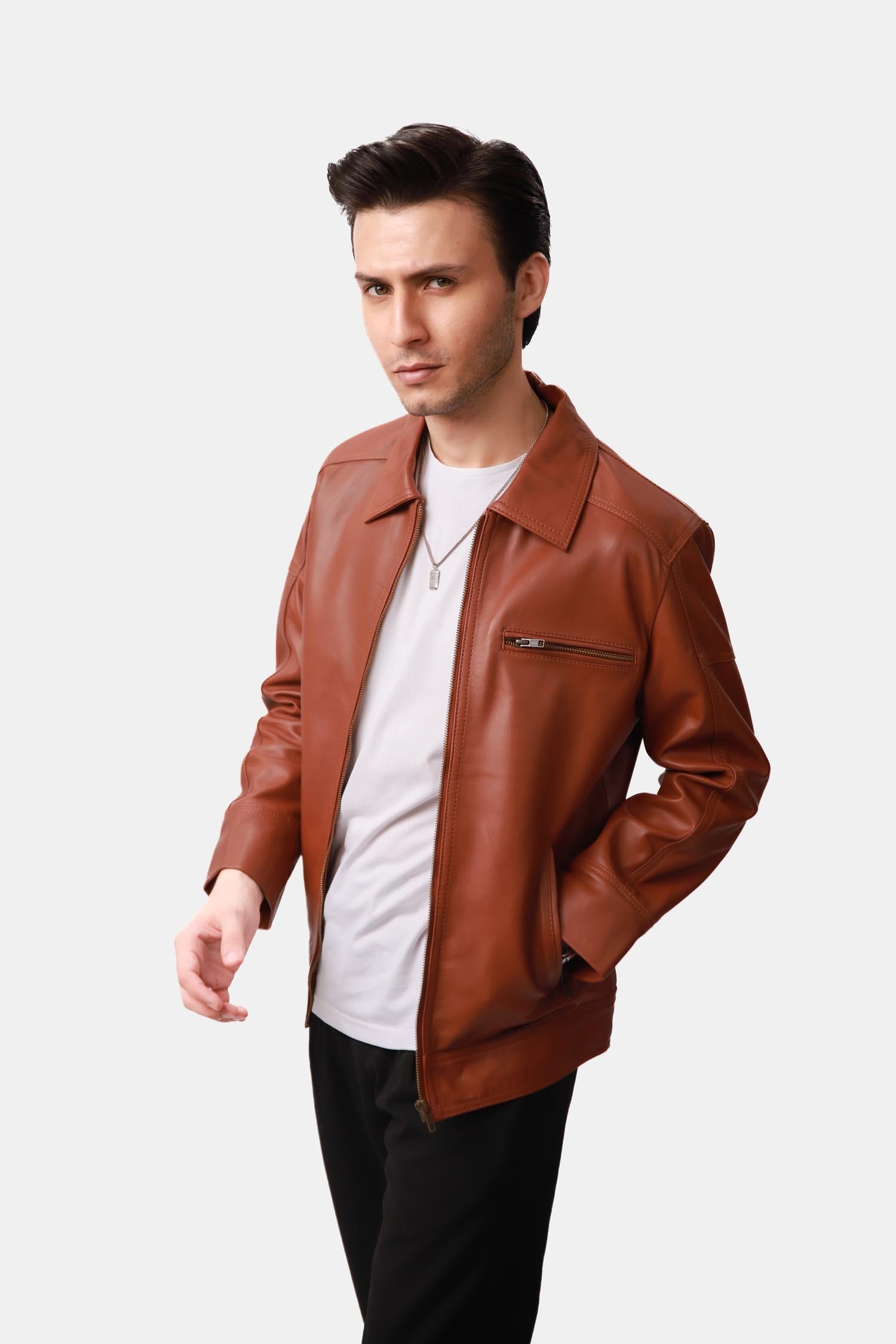Tan Brown Biker Leather Jacket