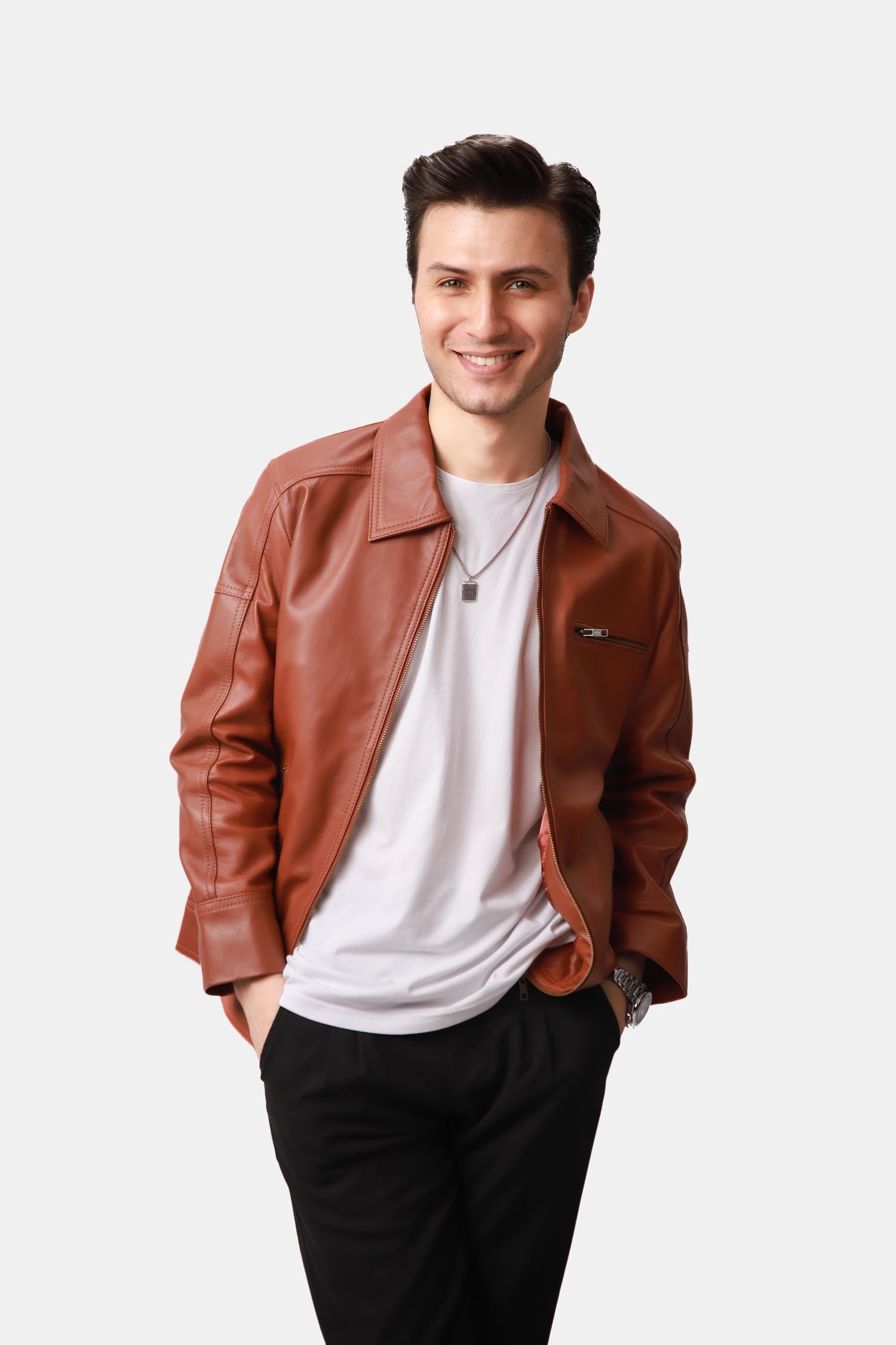 Tan Brown Biker Leather Jacket