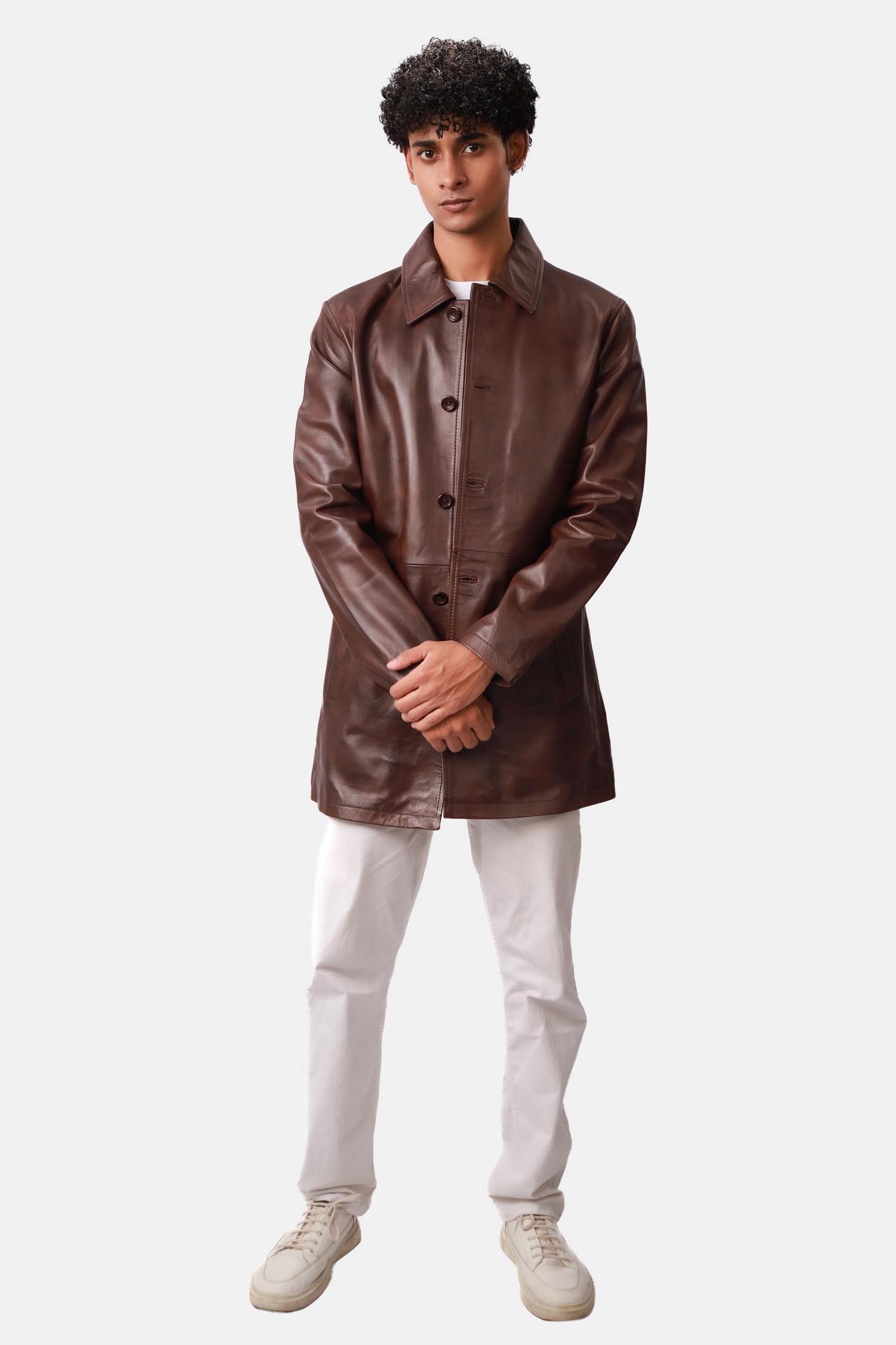 Dark Brown Leather Pea Coat