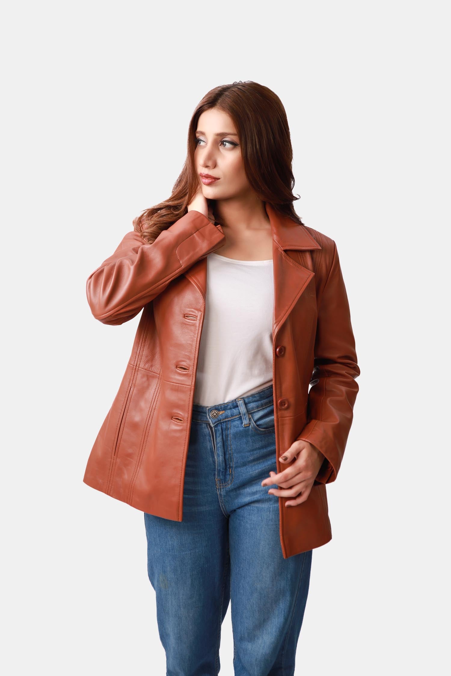 Brown Leather Blazer For Women