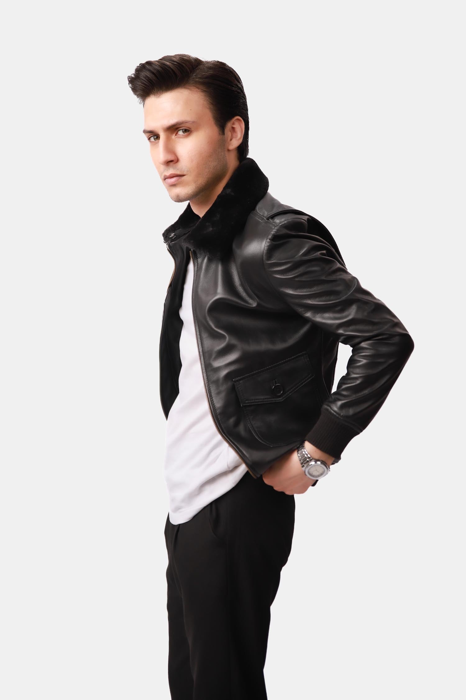 Bomber Black Leather Jacket