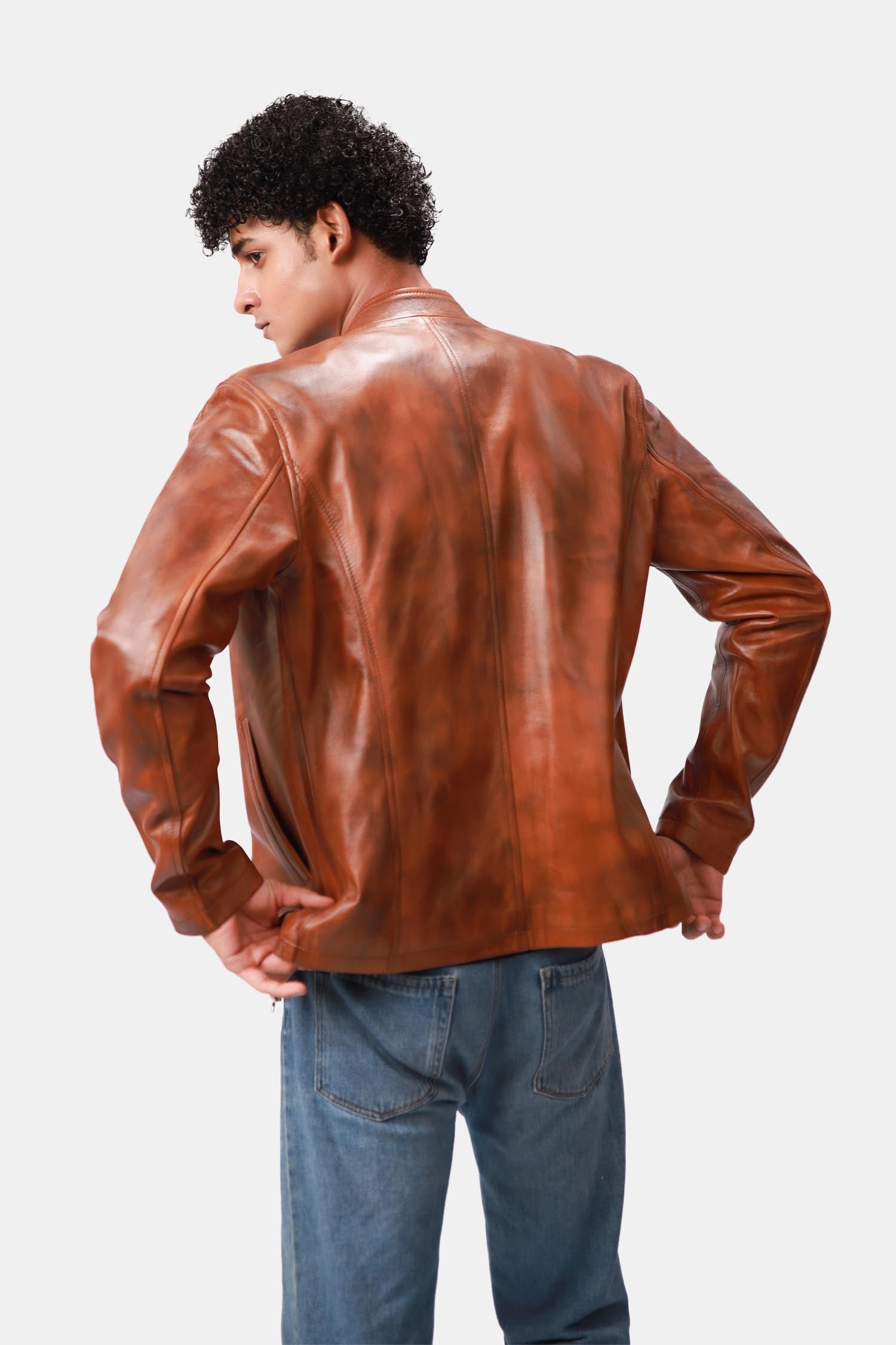 Dope Chestnut Brown Sheepskin Leather Jacket For Men