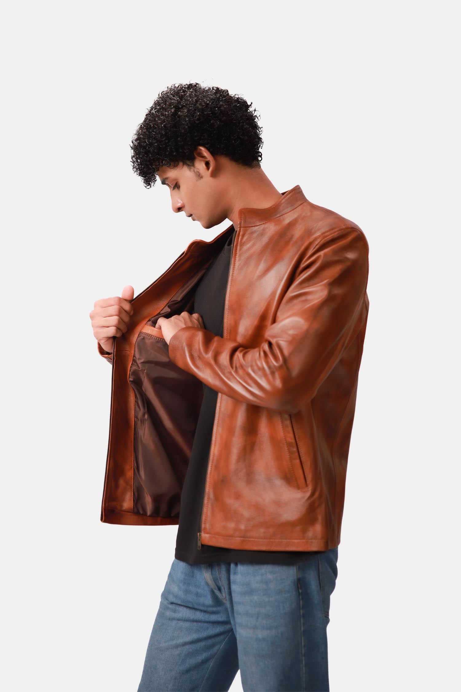 Dope Chestnut Brown Sheepskin Leather Jacket For Men