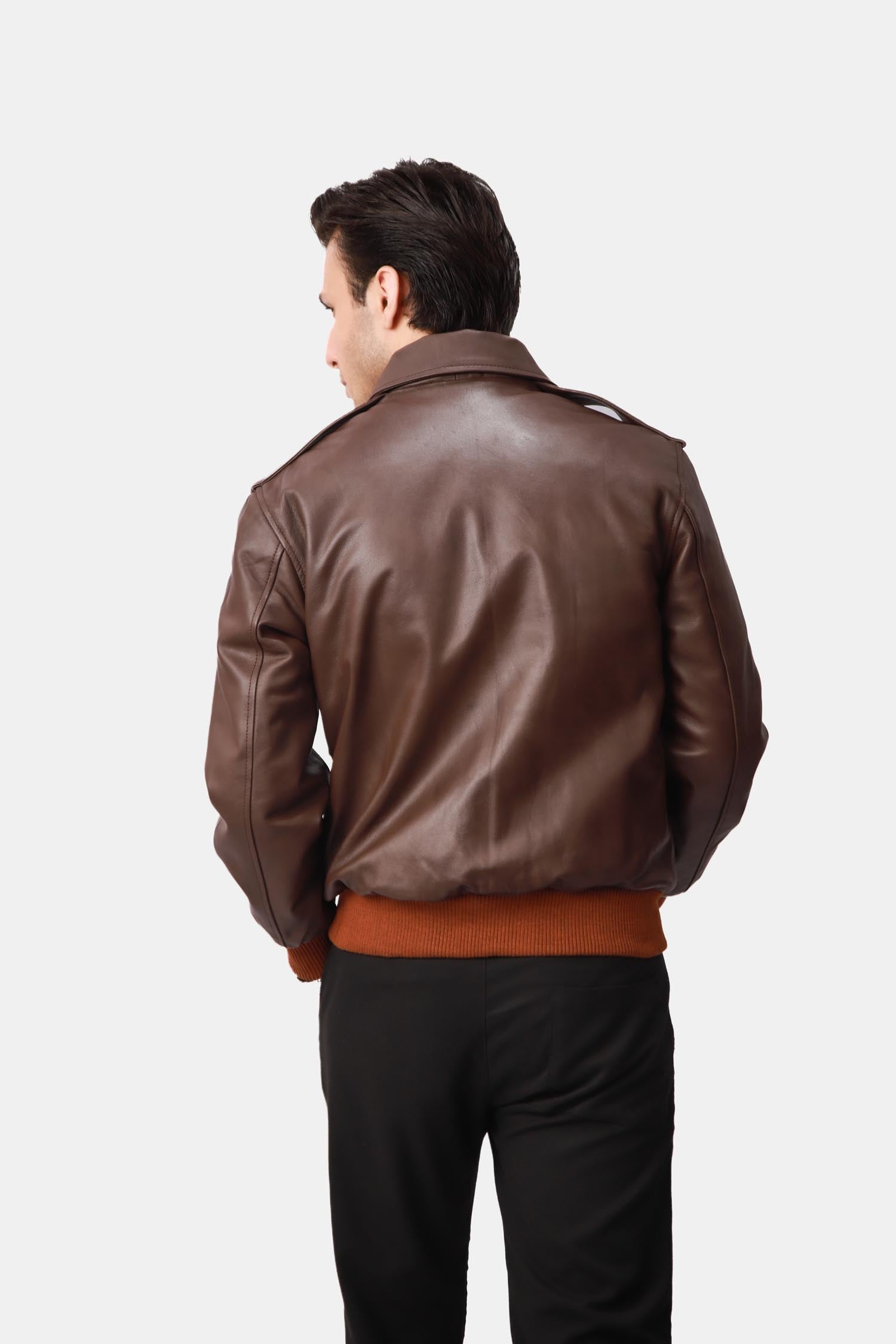 Bomber Chocolate Brown Leather Jacket