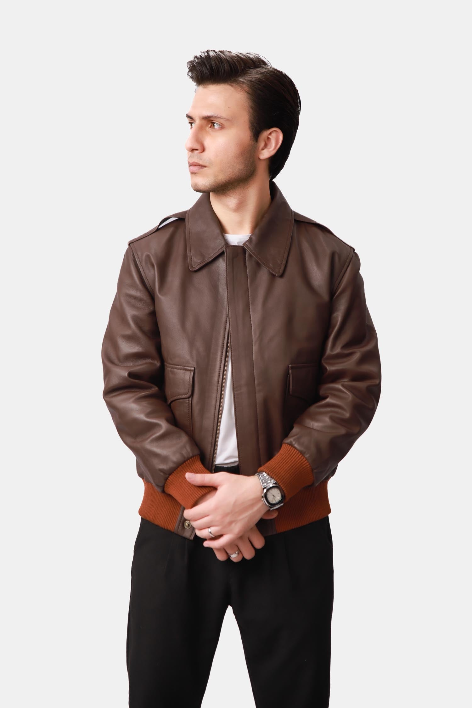Bomber Chocolate Brown Leather Jacket