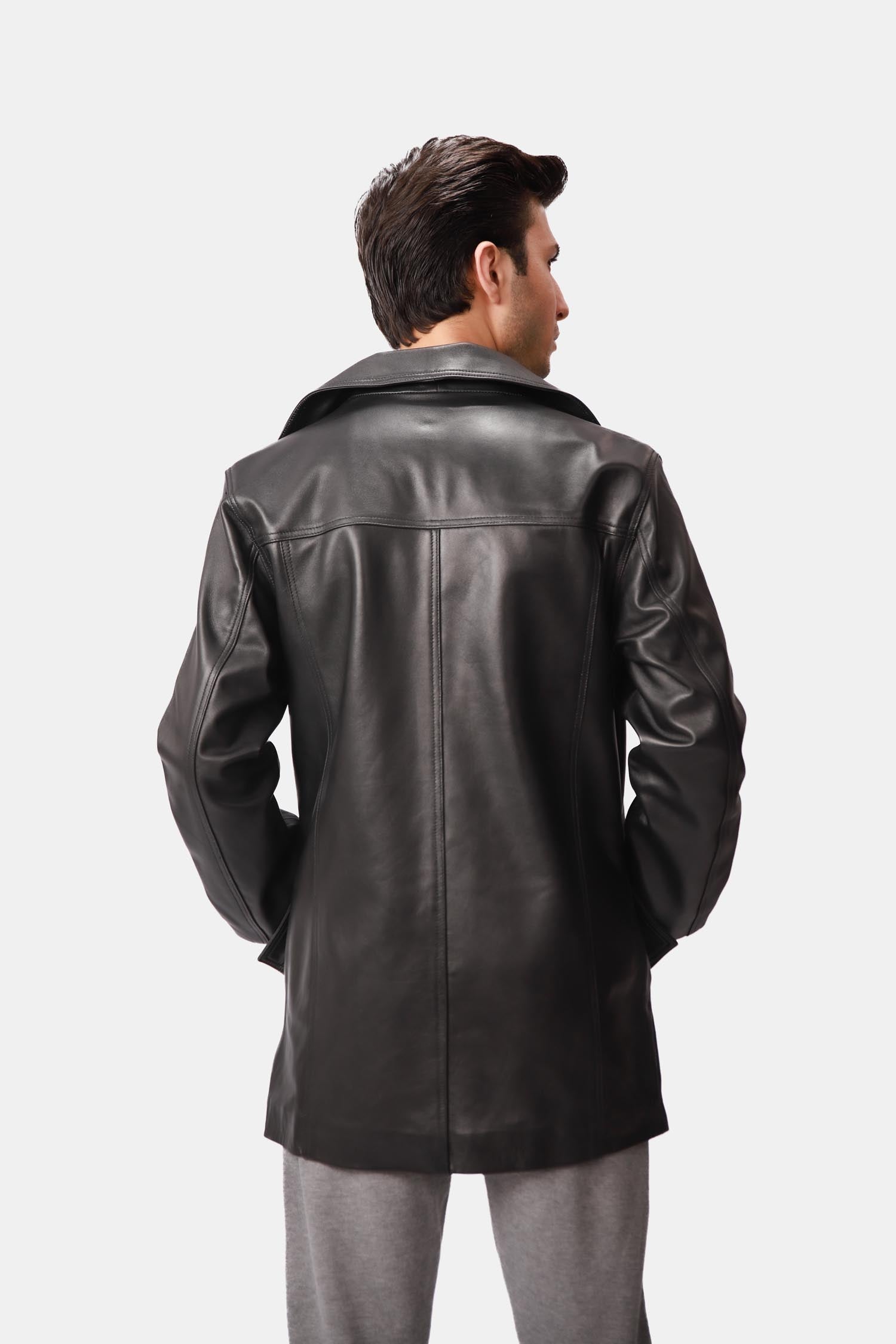 Black Single-Breasted Leather Coat