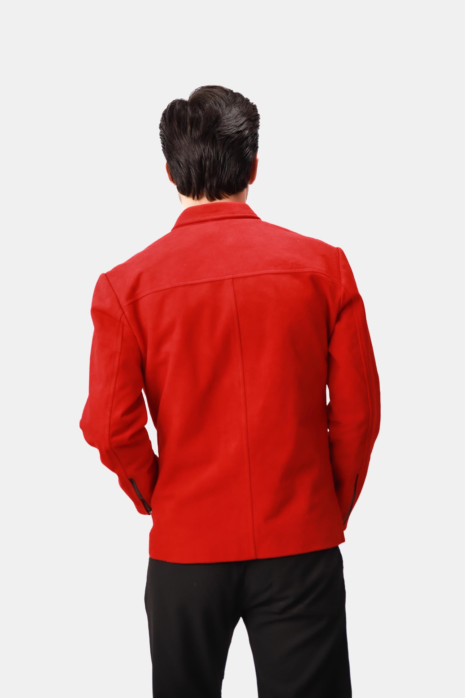 Flare Red Suede Leather Biker Style Jacket For Men