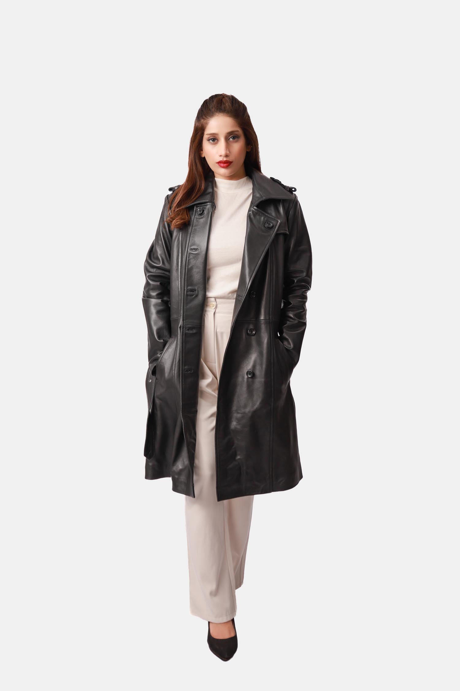 Black Leather Trench Coat