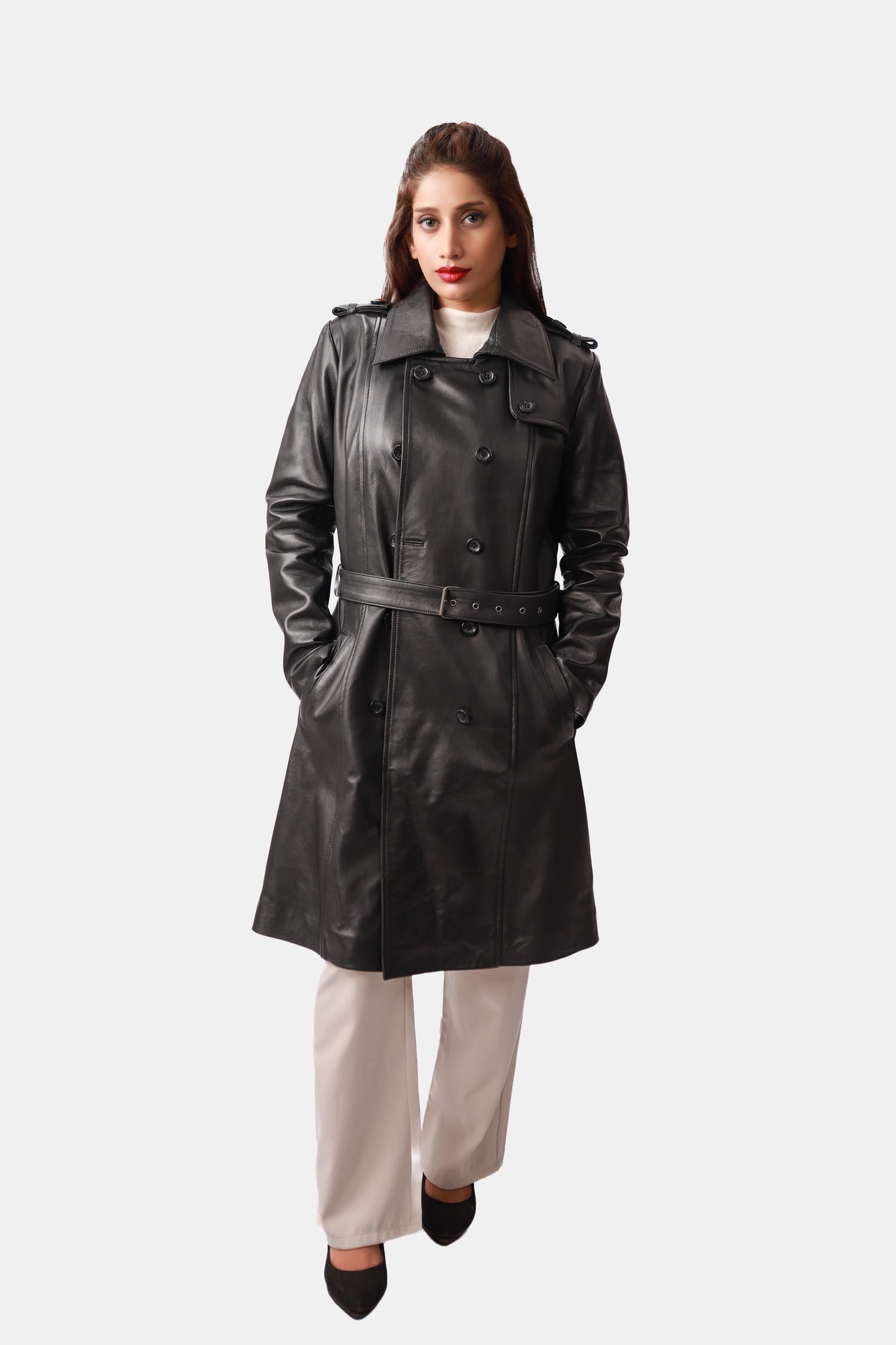 Black Leather Trench Coat