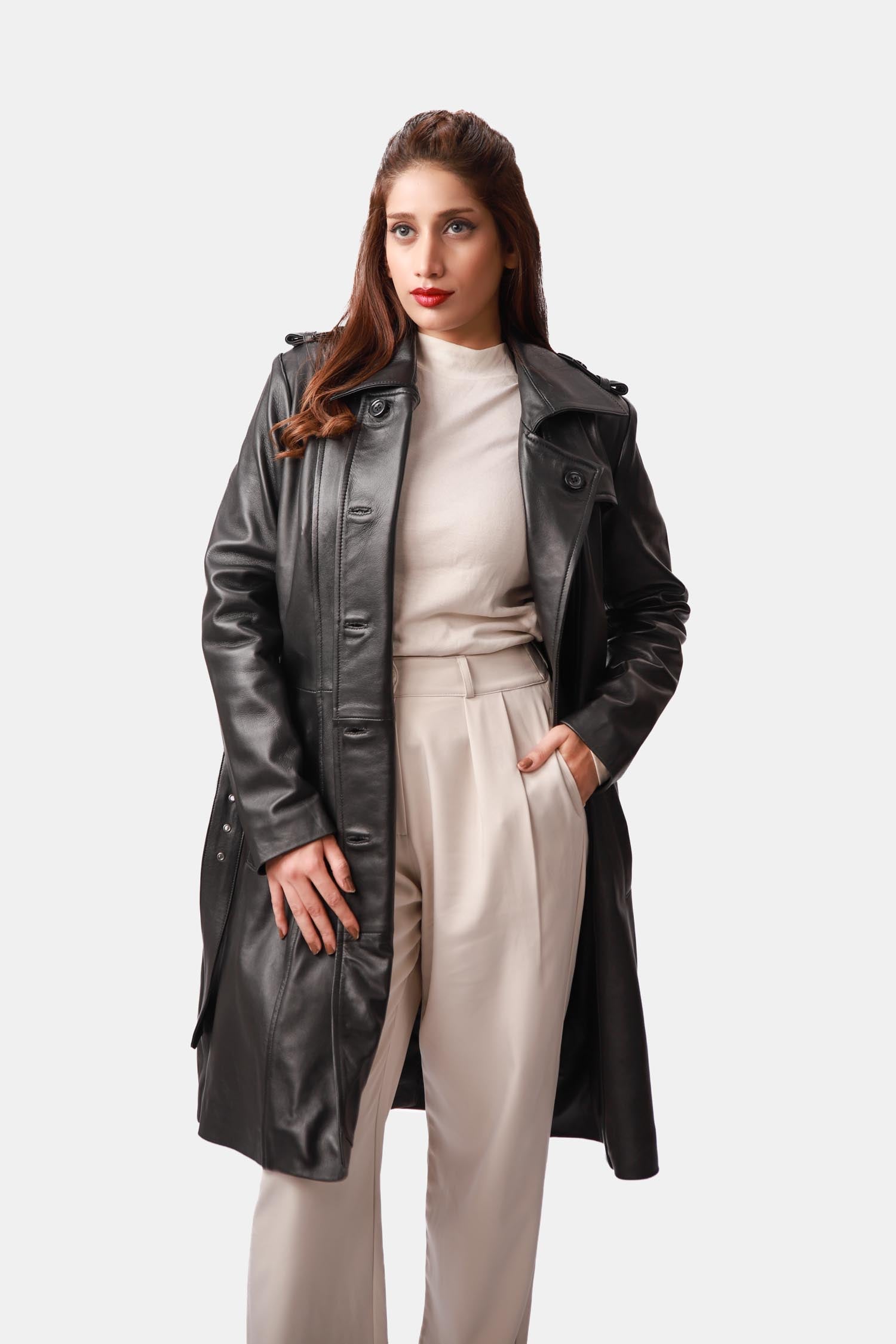 Black Leather Trench Coat