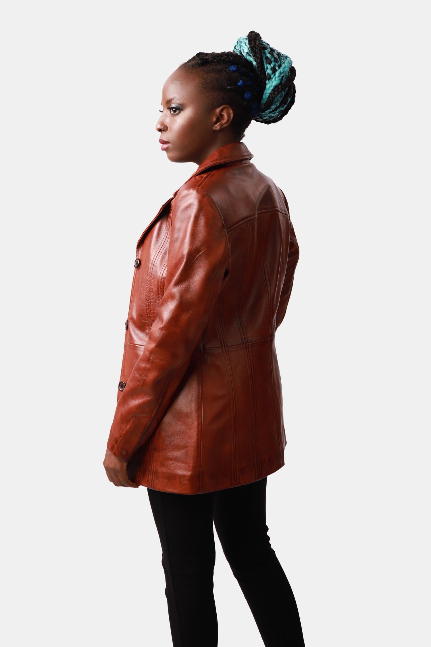 Brown Leather Blazer Coat