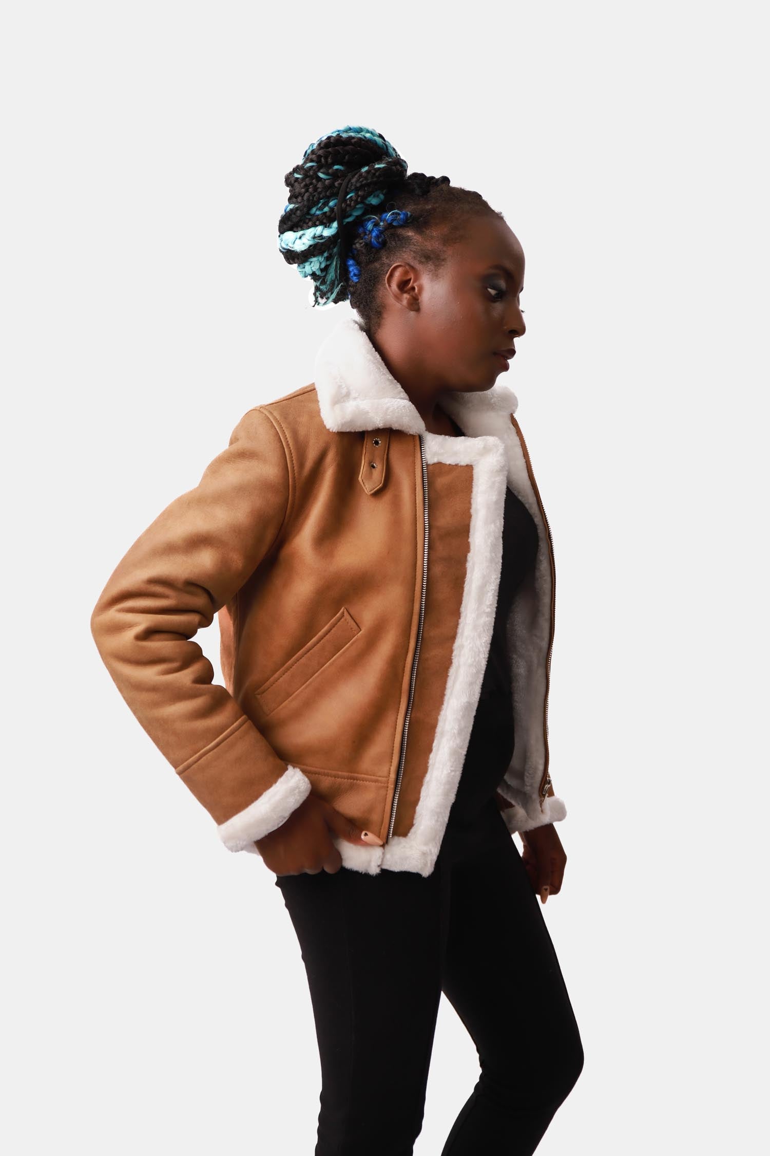 Honeydrop Brown Shearling B3 Bomber Suede Leather Jacket For Women