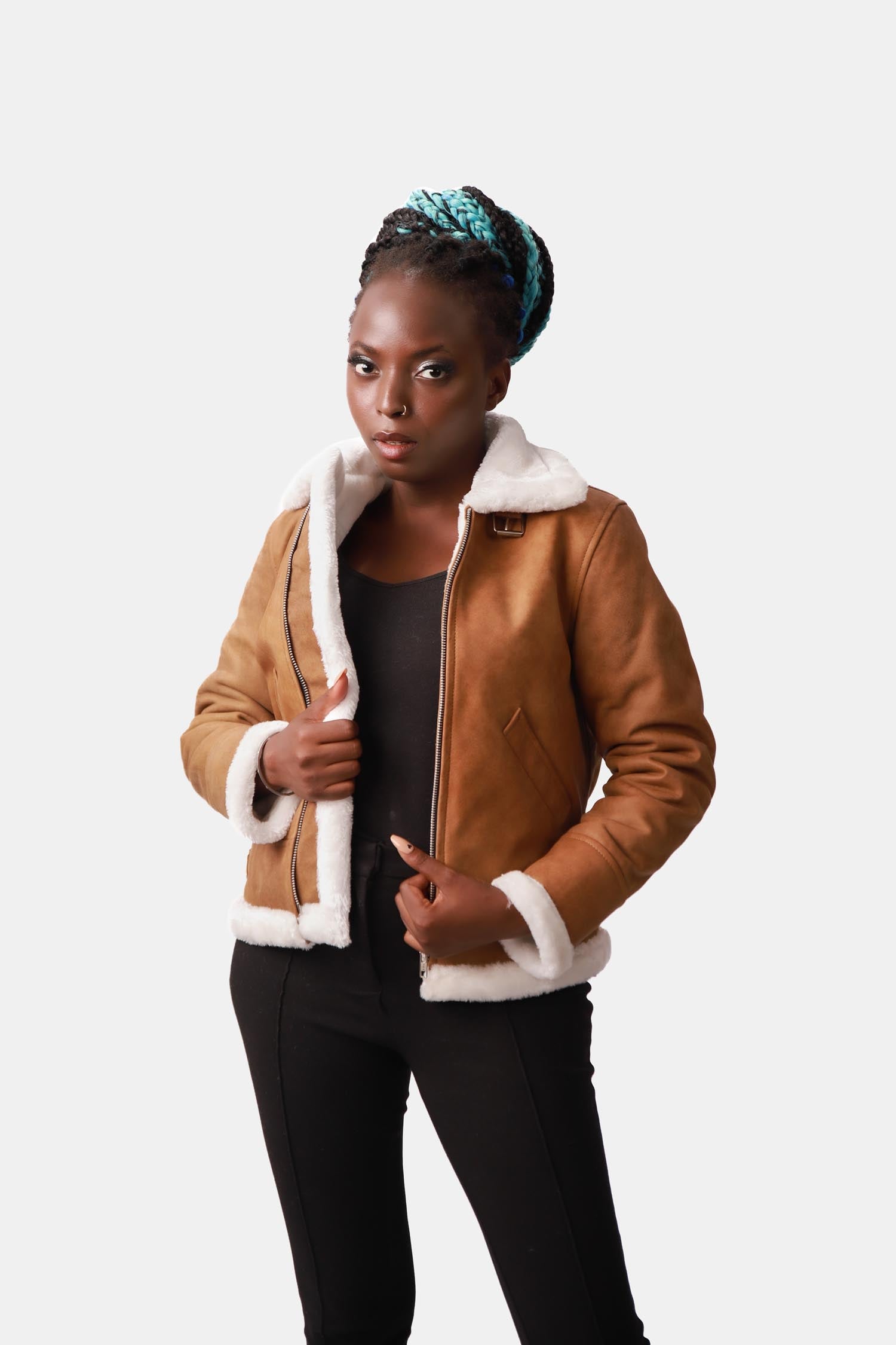 Honeydrop Brown Shearling B3 Bomber Suede Leather Jacket For Women