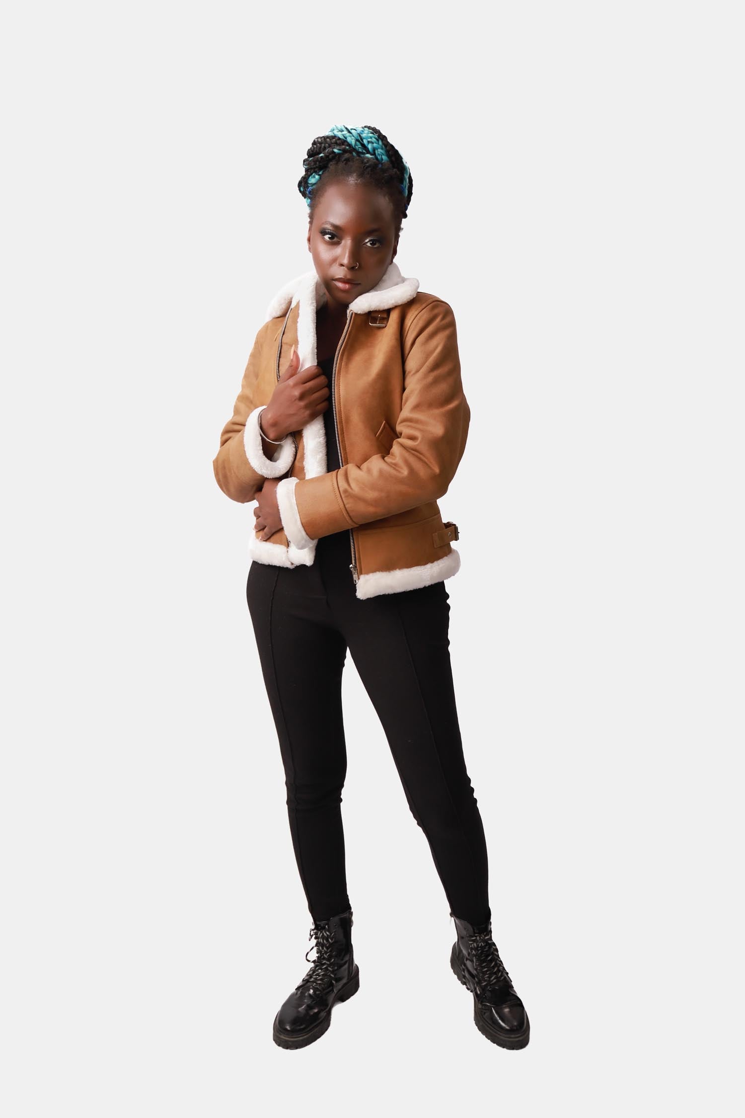 Honeydrop Brown Shearling B3 Bomber Suede Leather Jacket For Women