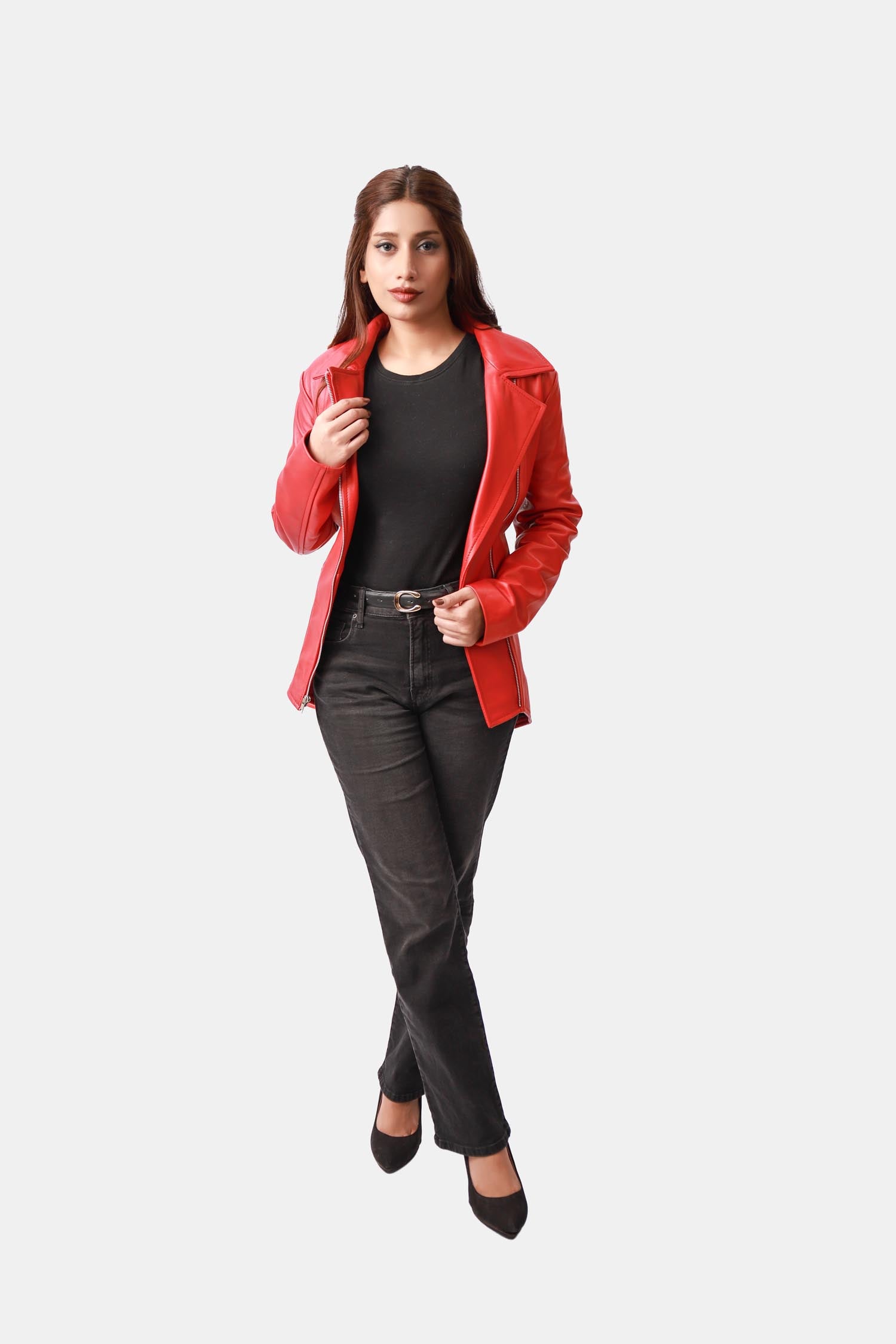 Dragonheart Carmine Red Peplum Leather Jacket For Women