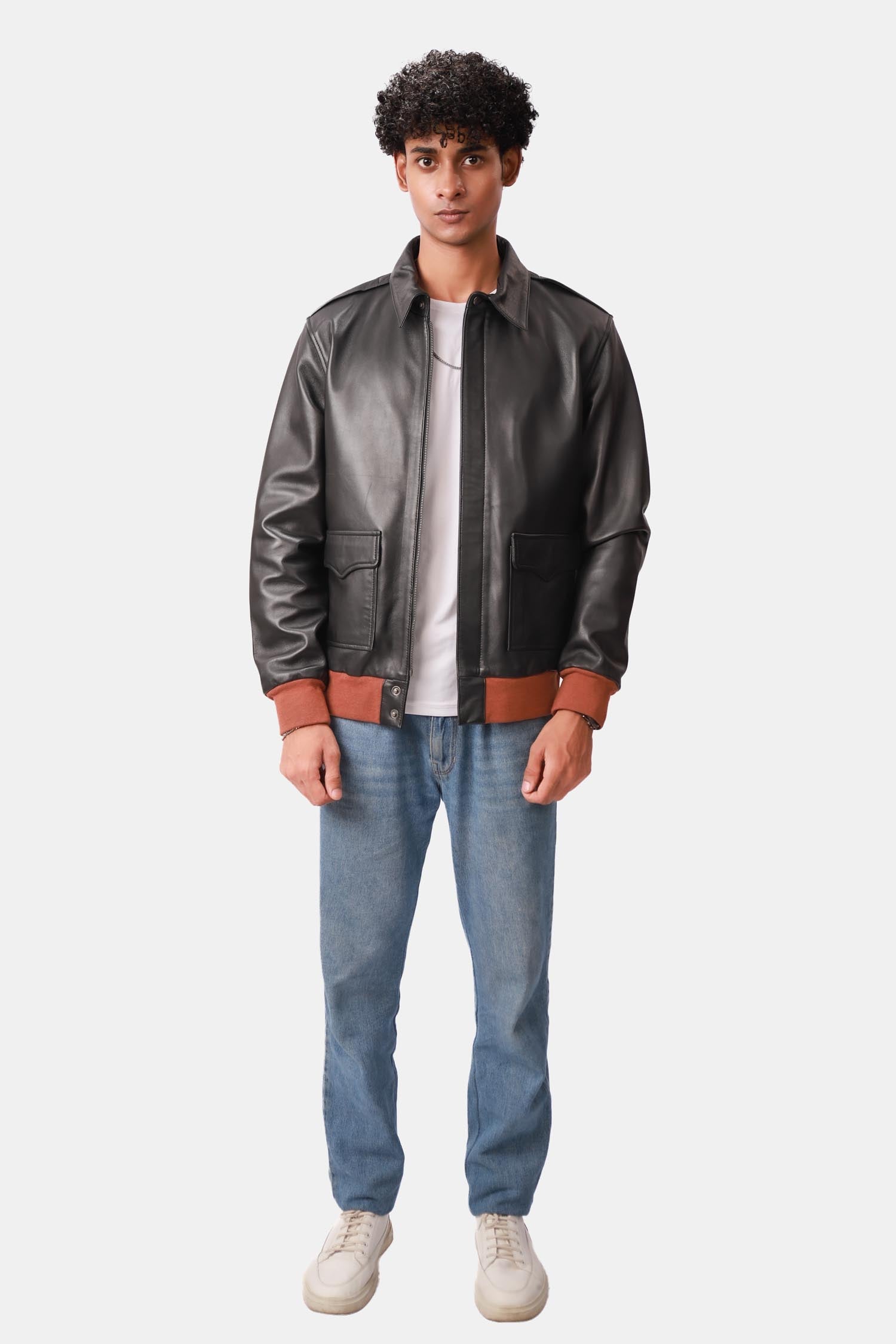 Midnight Riot A-2 Flight Bomber Black Leather Jacket For Men