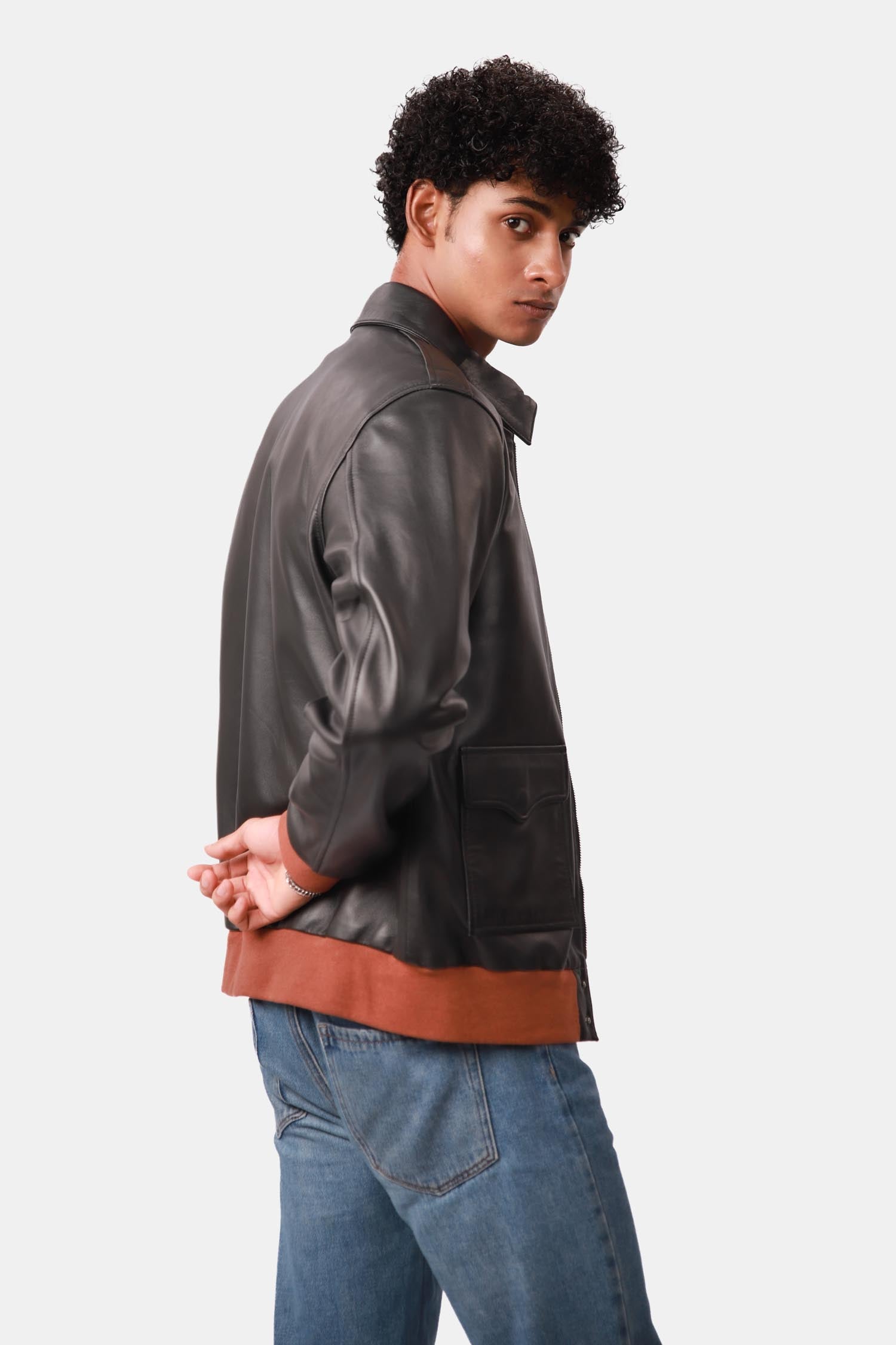 Midnight Riot A-2 Flight Bomber Black Leather Jacket For Men